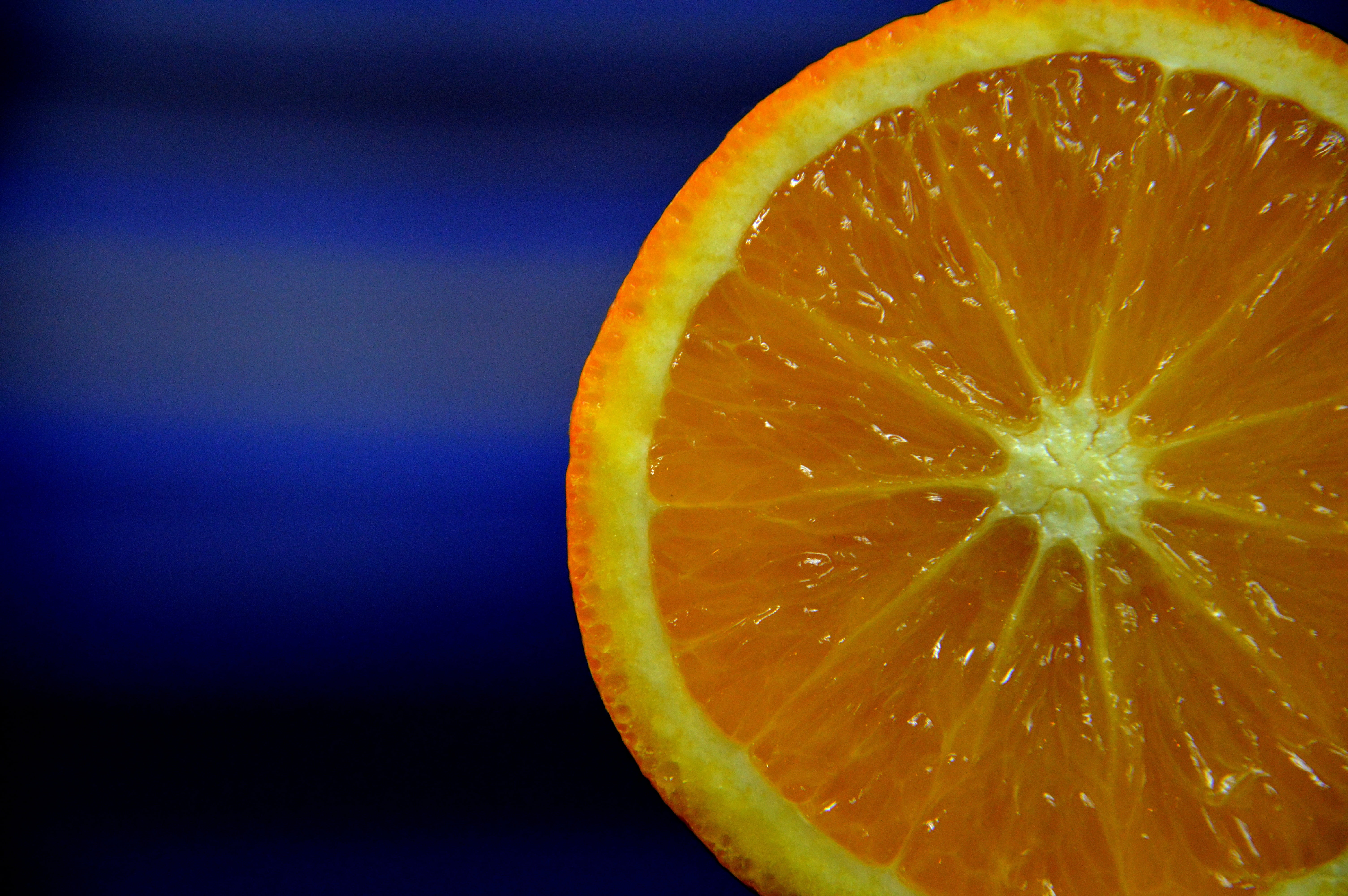 orange - Fruit, 5K, fruit, wheel, vitamin, circle, orange, close-up, juicy, the colour of the, organic, pattern, citrus Fruit, color, slice, food, blue, HD Wallpaper