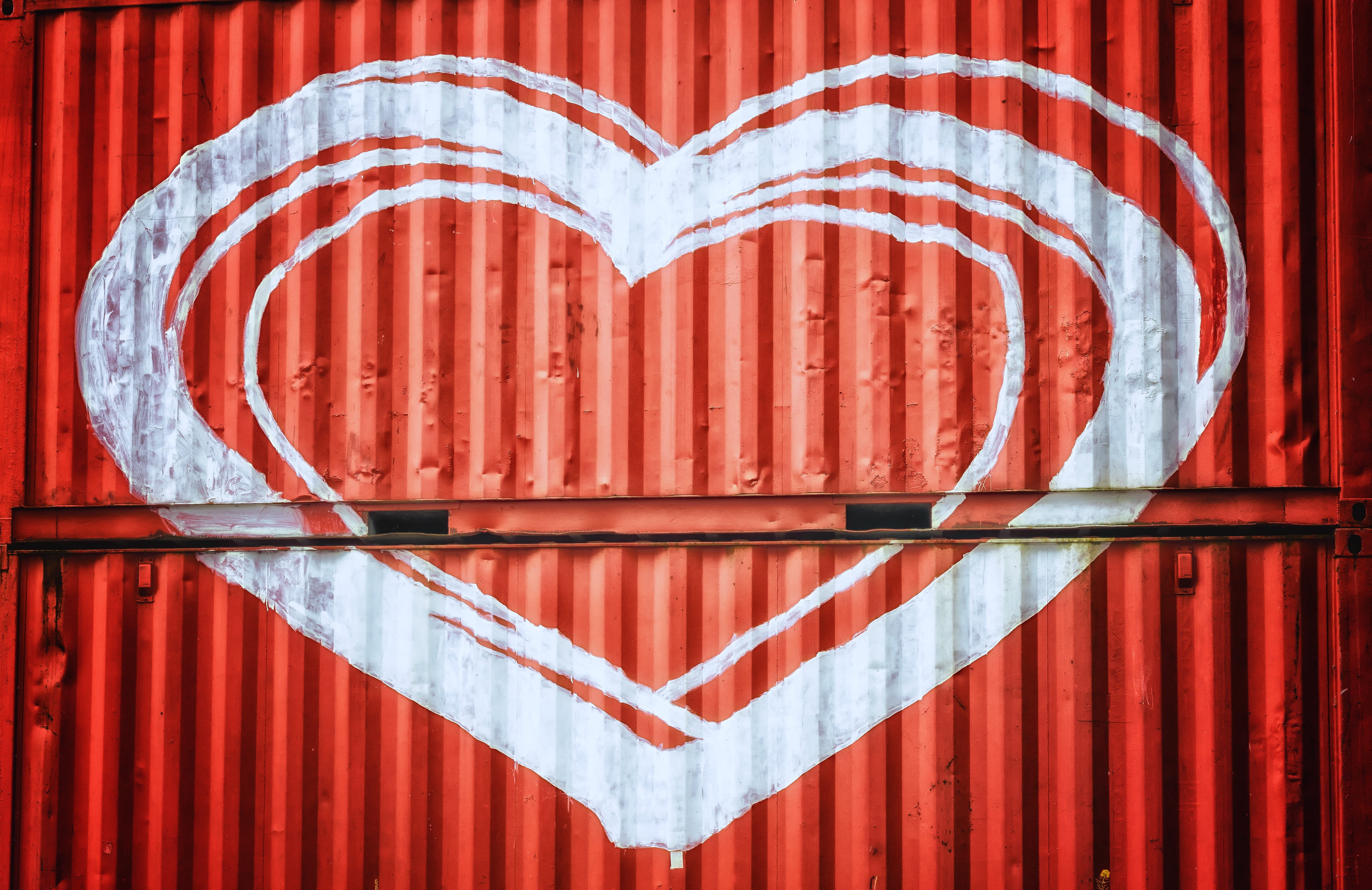 architecture, backgrounds, intermodal, container truck, background, 5K, heart, close-up, corrugated, two, metal, wall - building feature, creativity, no people, HD Wallpaper
