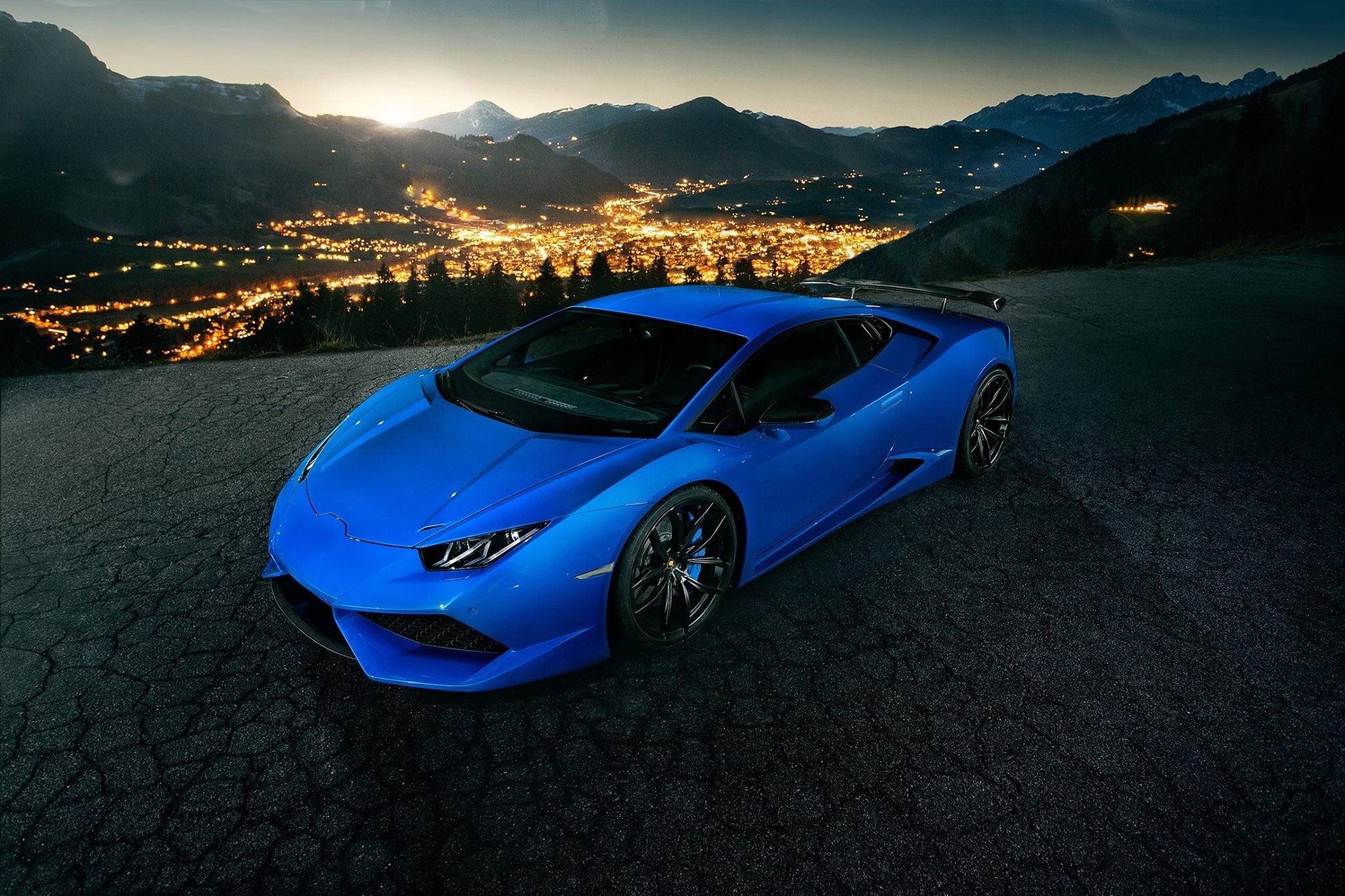 mountain range, mountain, Lamborghini Huracan, untitled, nature, 1080P, dusk, land, mode of transportation, motor vehicle, luxury, stationary, sports car, HD Wallpaper