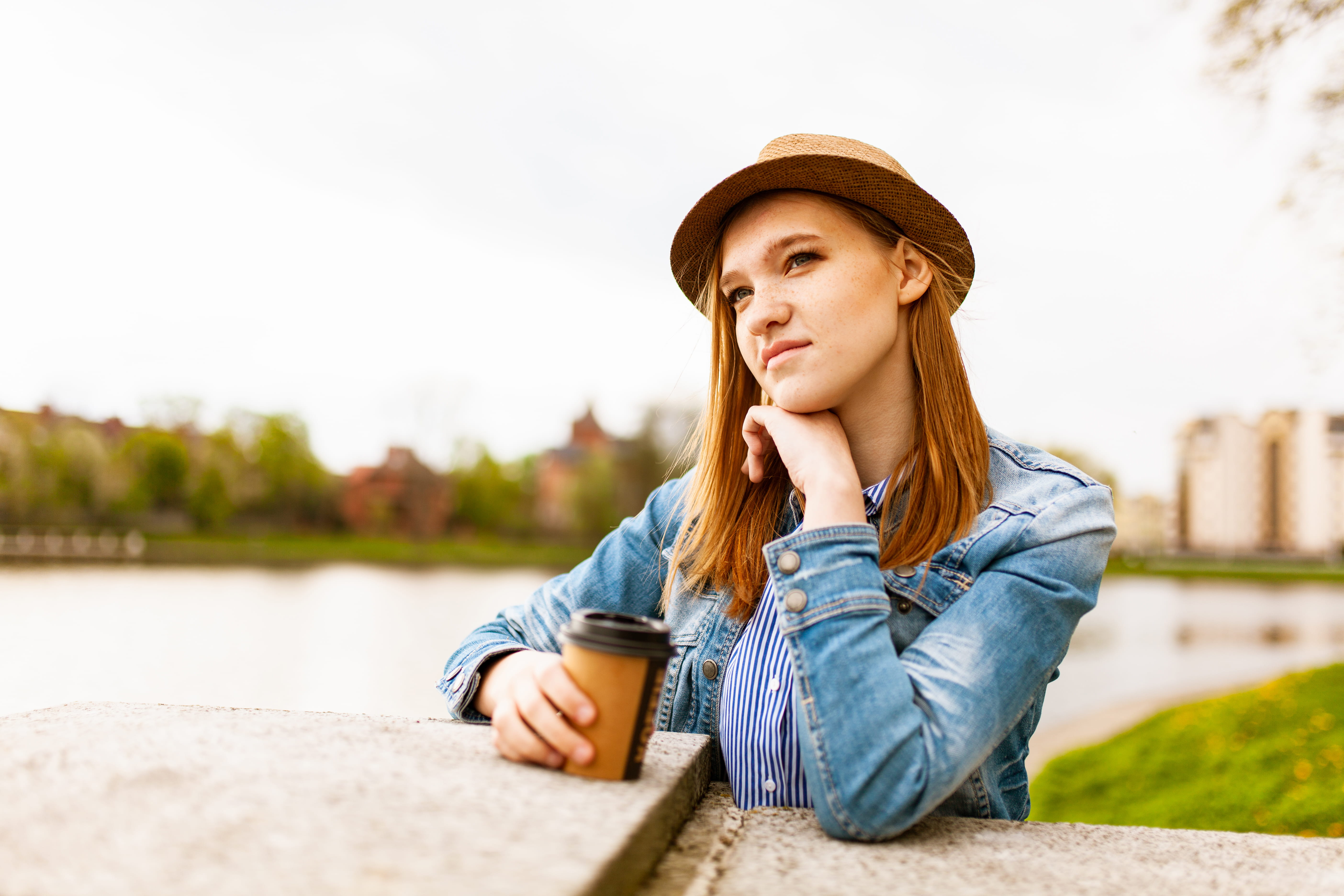 jeans, water, beauty, casual clothing, happy, coffee, fashion, fun, outdoors, emotion, hairstyle, lifestyles, day, blue, person, teenager, pose, smile, HD Wallpaper