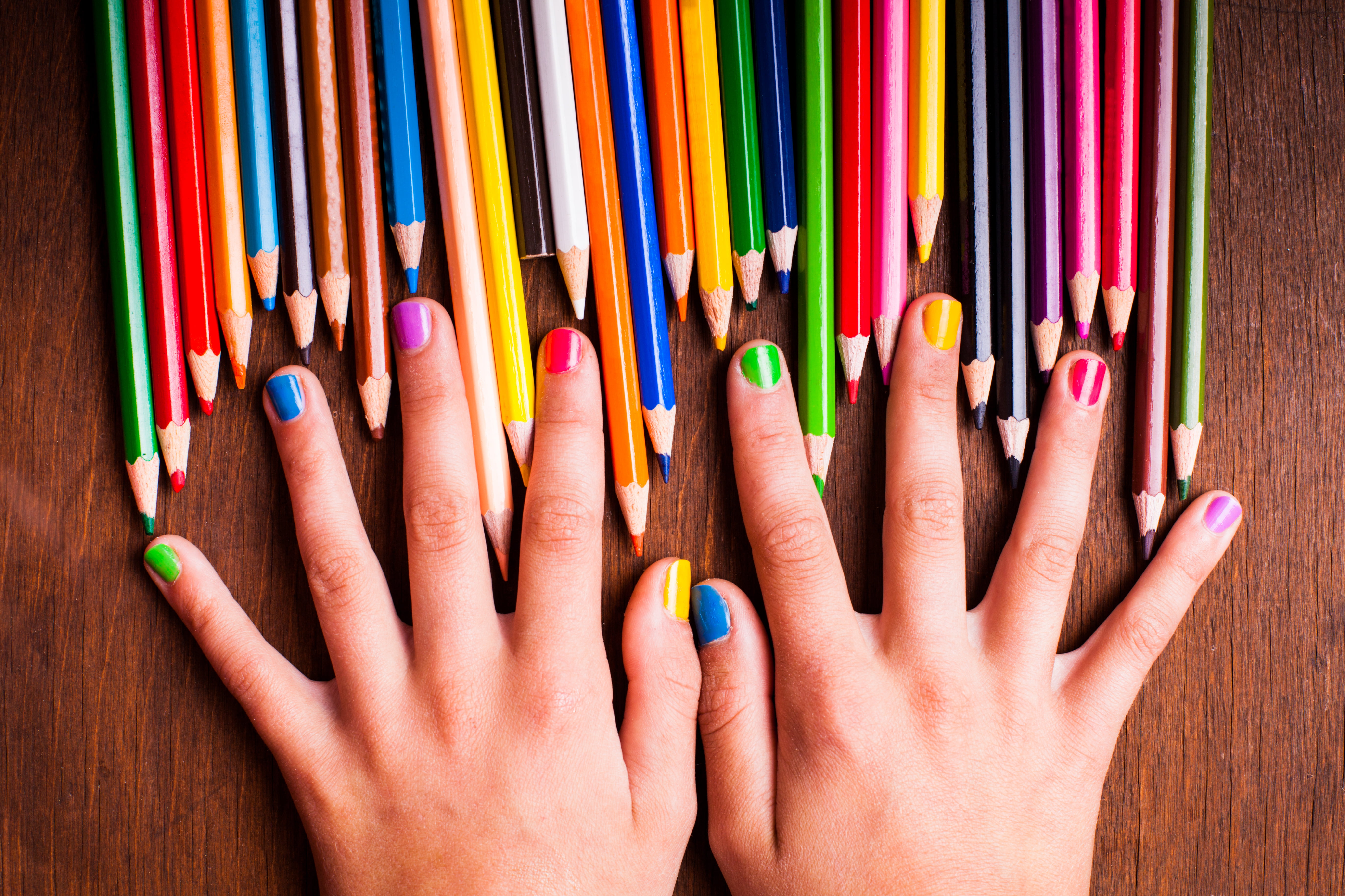 close-up, multi colored, people, human body part, finger, paint, colorful, indoors, teen, wood - material, craft, colored pencil, pencil, body part, choice, HD Wallpaper