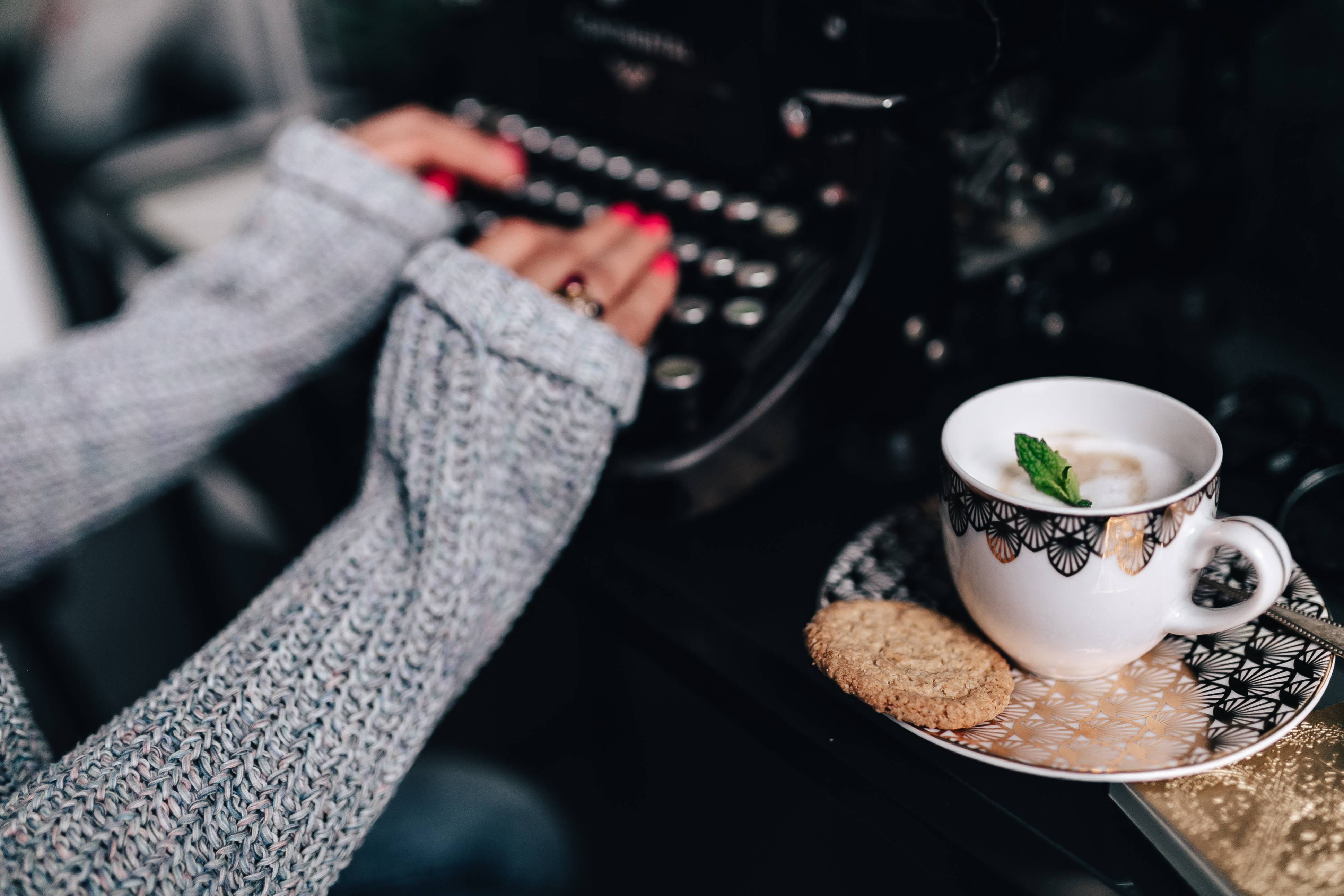 tray, close-up, high angle view, Woman, hand, cup, mug, food and drink, coffee - Drink, human hand, female, coffee cup, old, desk, nostalgia, refreshment, HD Wallpaper