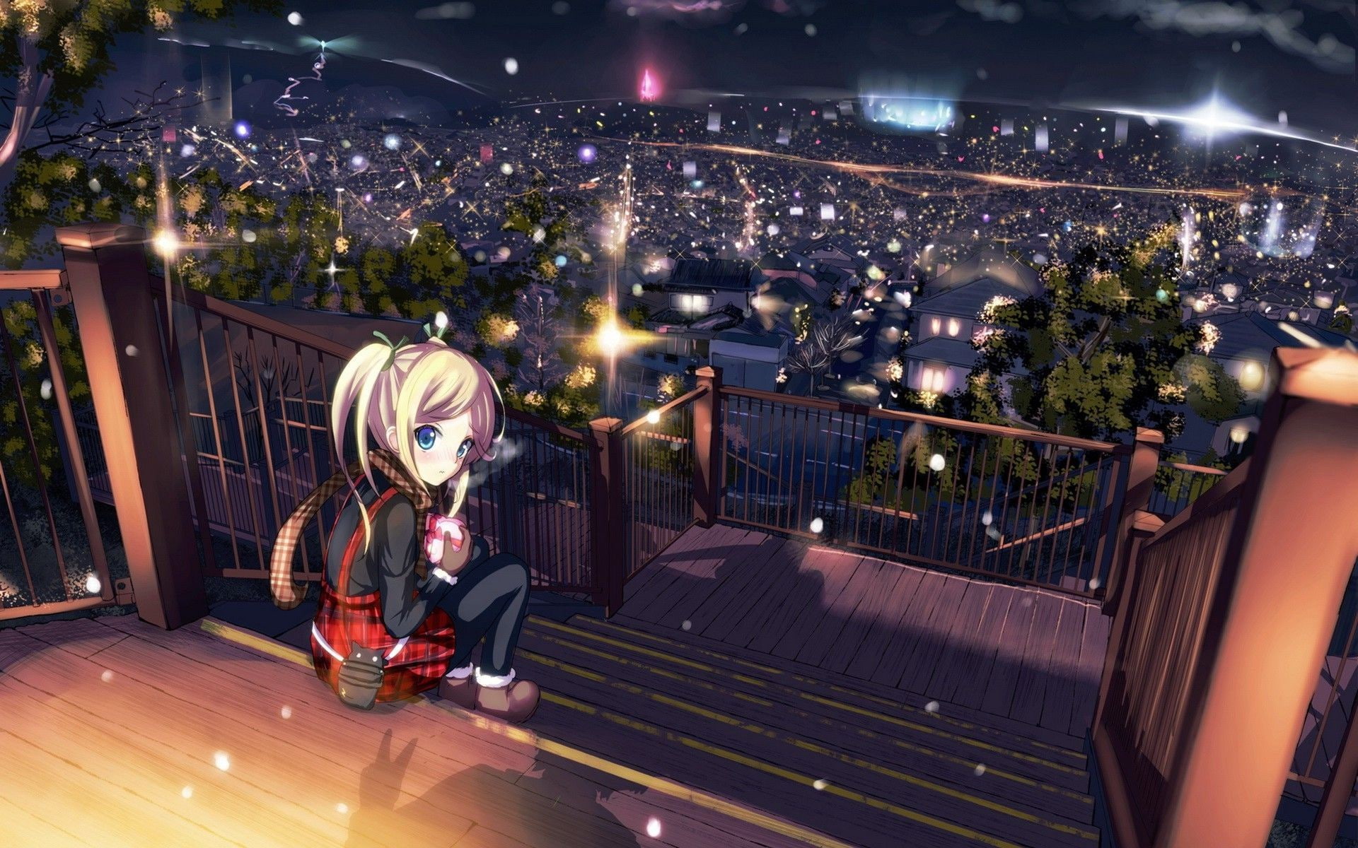lights, view, girls, anime girls, anime, city, 1920x1200, night, 1080P, HD Wallpaper