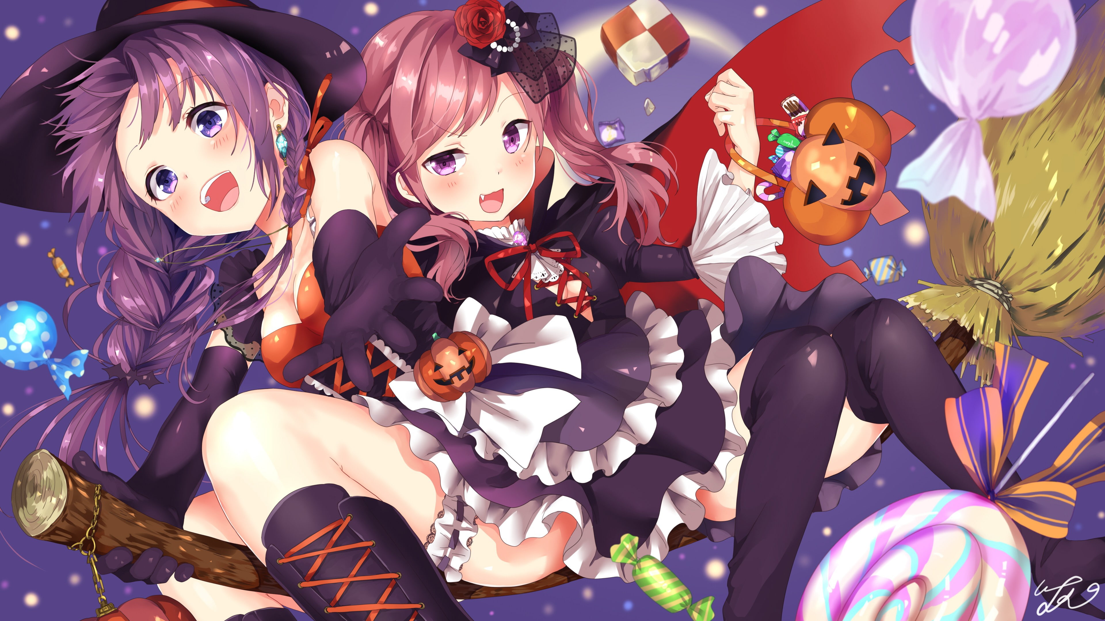mahou, maga, happy, funny, japonese, bishojo, madoshi, anime, kawaii, 4K, halloween, witch, pumpkin, HD Wallpaper