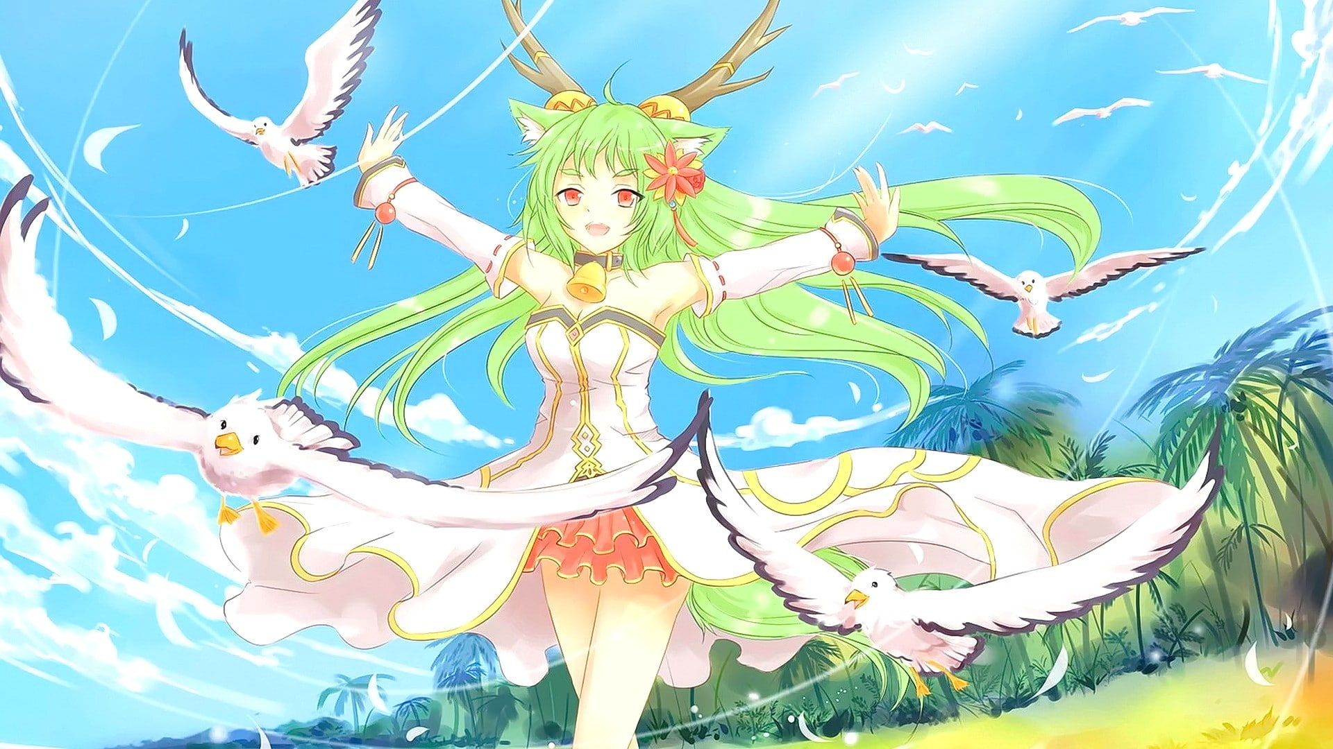 statue, outdoors, anime, no people, blue, human representation, anime girls, multi colored, green hair, sculpture, low angle view, representation, long hair, HD Wallpaper
