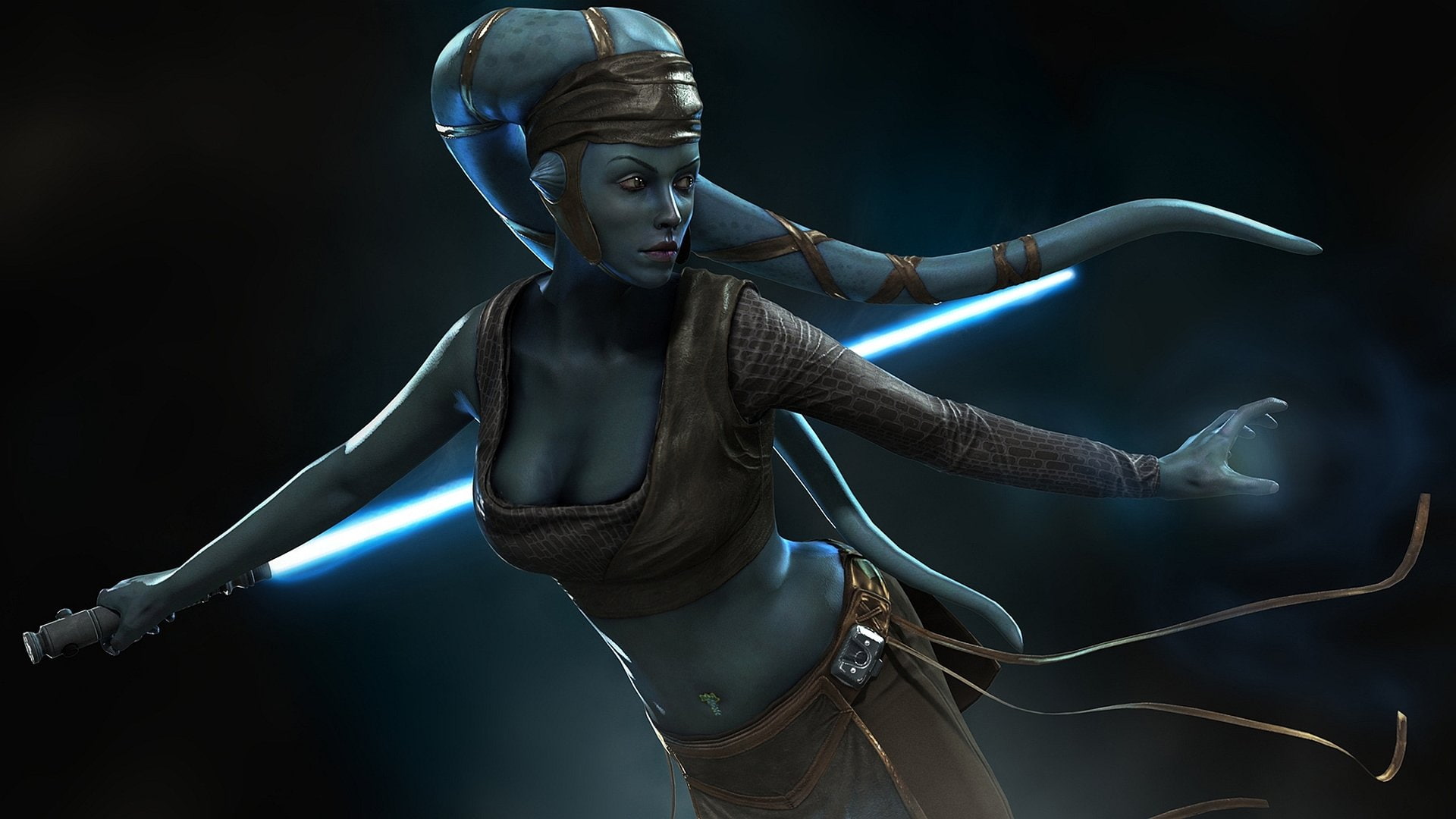 Woman, Twilek (Star Wars), Blue Lightsaber, Lightsaber, Aayla Secura, 1080P, Star Wars, Jedi, HD Wallpaper