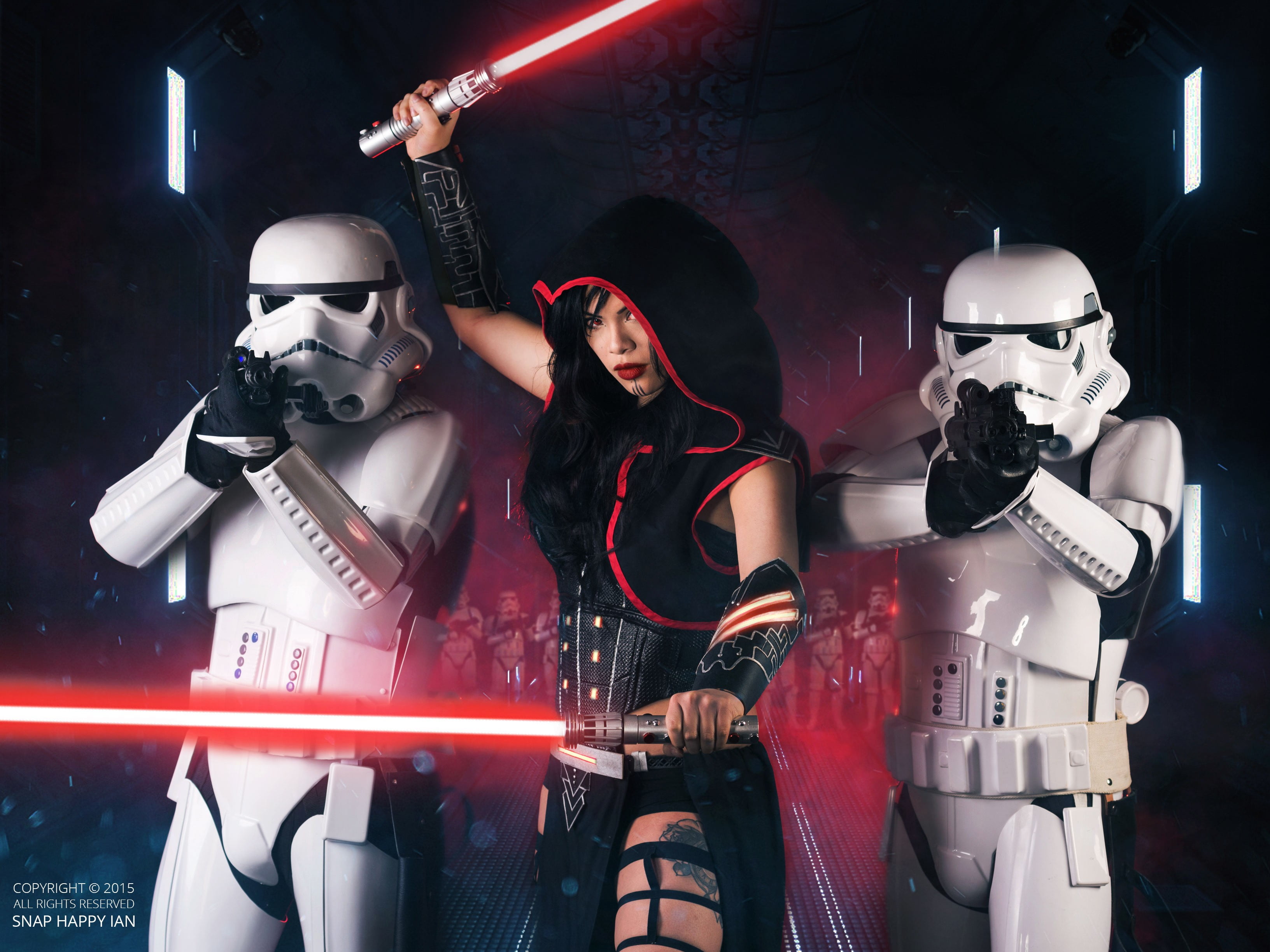 women, technology, people, SWTOR, music, Sith, lighting equipment, human representation, indoors, cosplay, adult, fashion, stormtroopers, holding, robot, HD Wallpaper