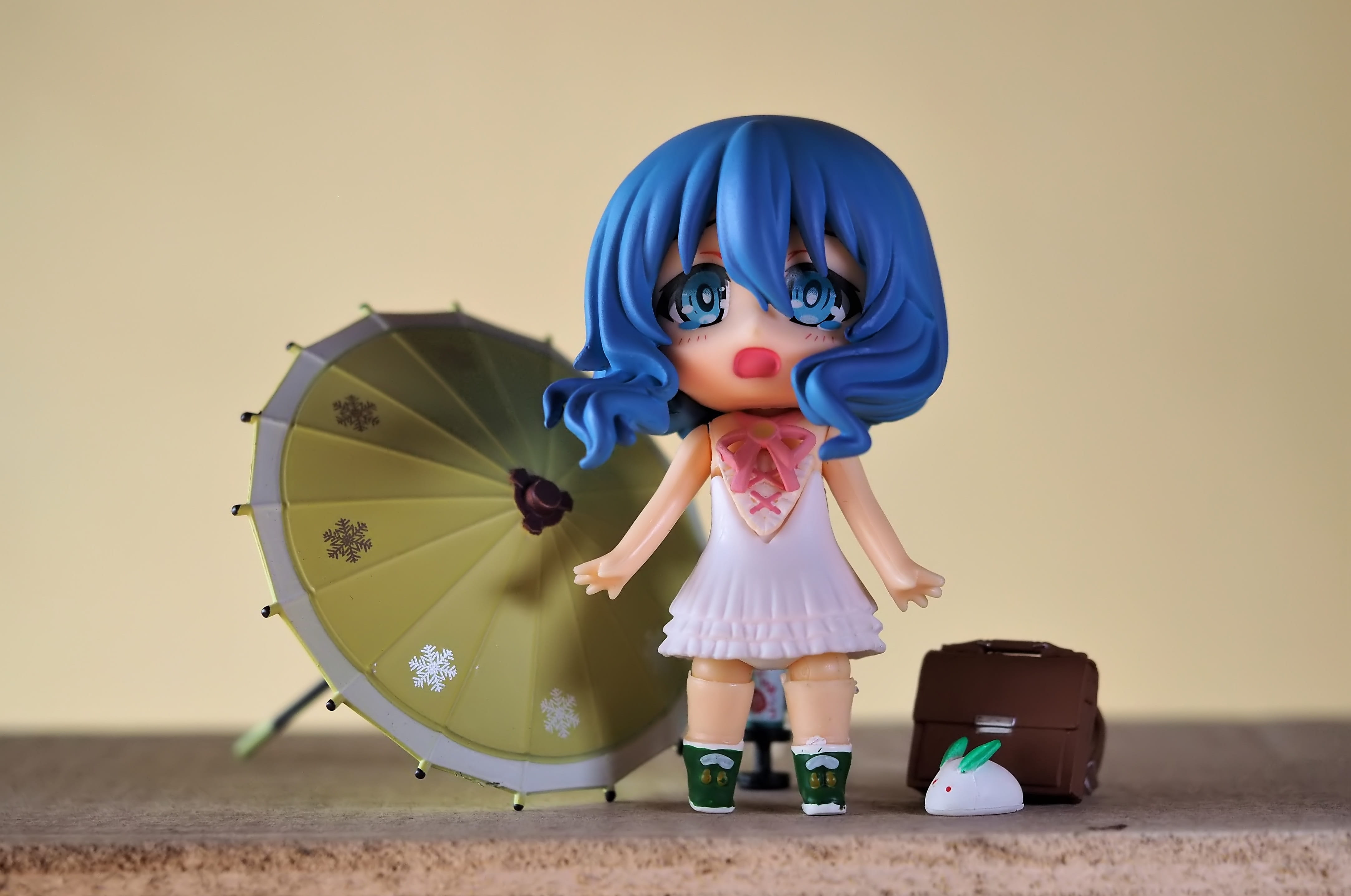 girl, blue, innocence, hair, anime, wall - building feature, girls, music, television, figurine, female likeness, character, cute, fashion, representation, HD Wallpaper