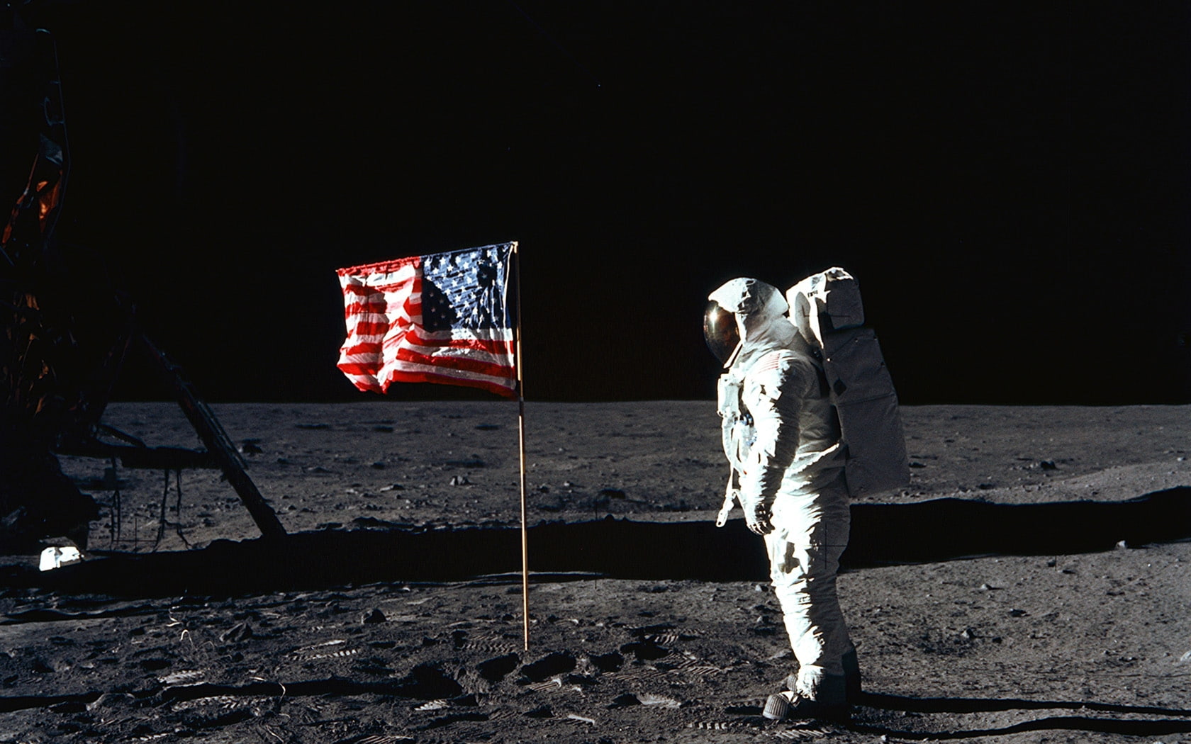 Moon, art, astronauts, space, 720P, moonwalk, flags, hd, moons, HD Wallpaper