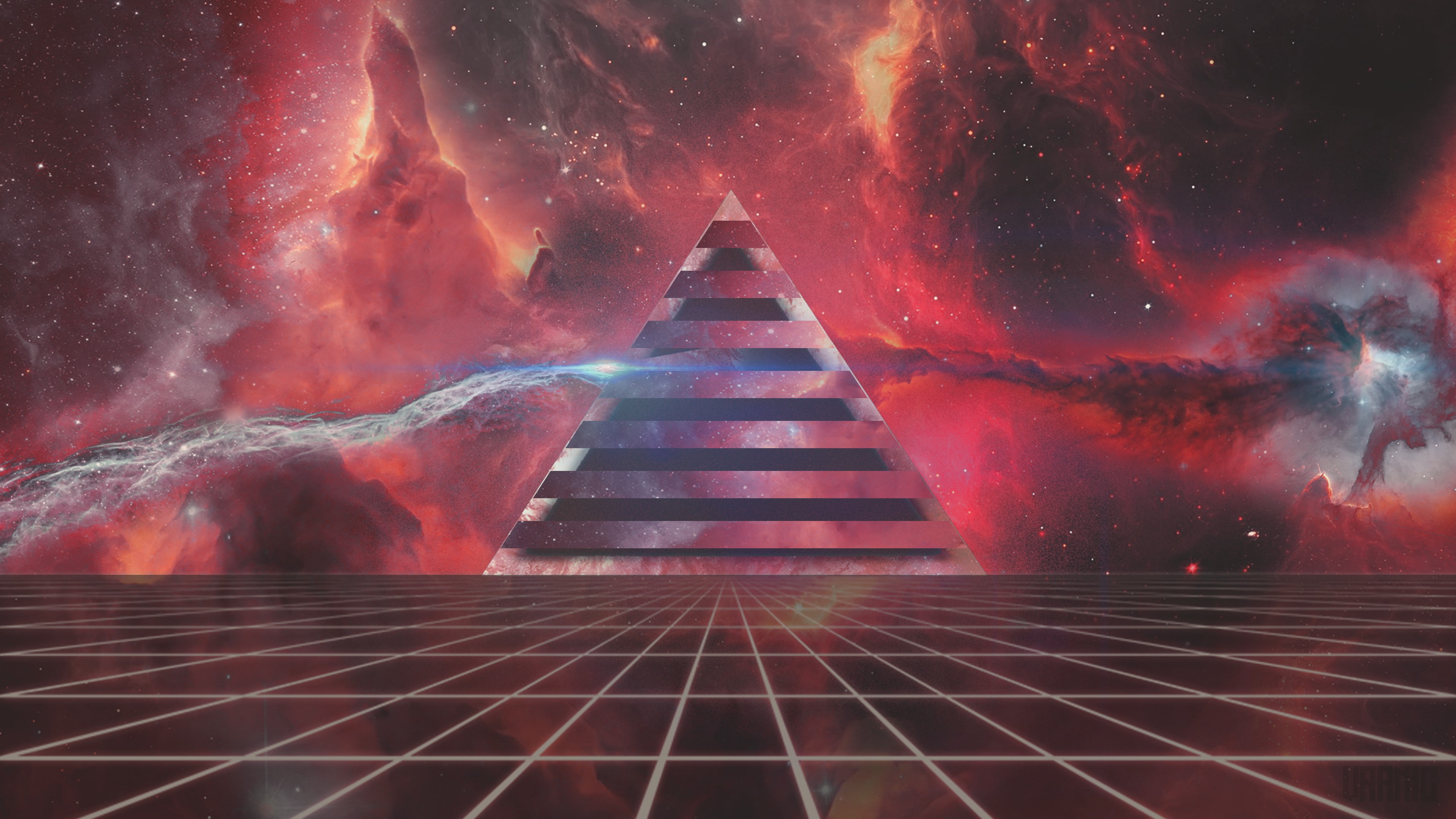 triangle, The Dark Side of the Moon, 4K, Andromeda, Retro style, Pink Floyd, neon, HD Wallpaper