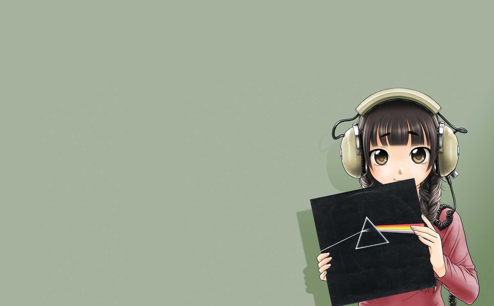 hd, Pink Floyd, floyd, space, covers, girls, dark, girl, album, headphones, pink, anime, moons, headphones girl, x, 720P, art, moon, side, HD Wallpaper