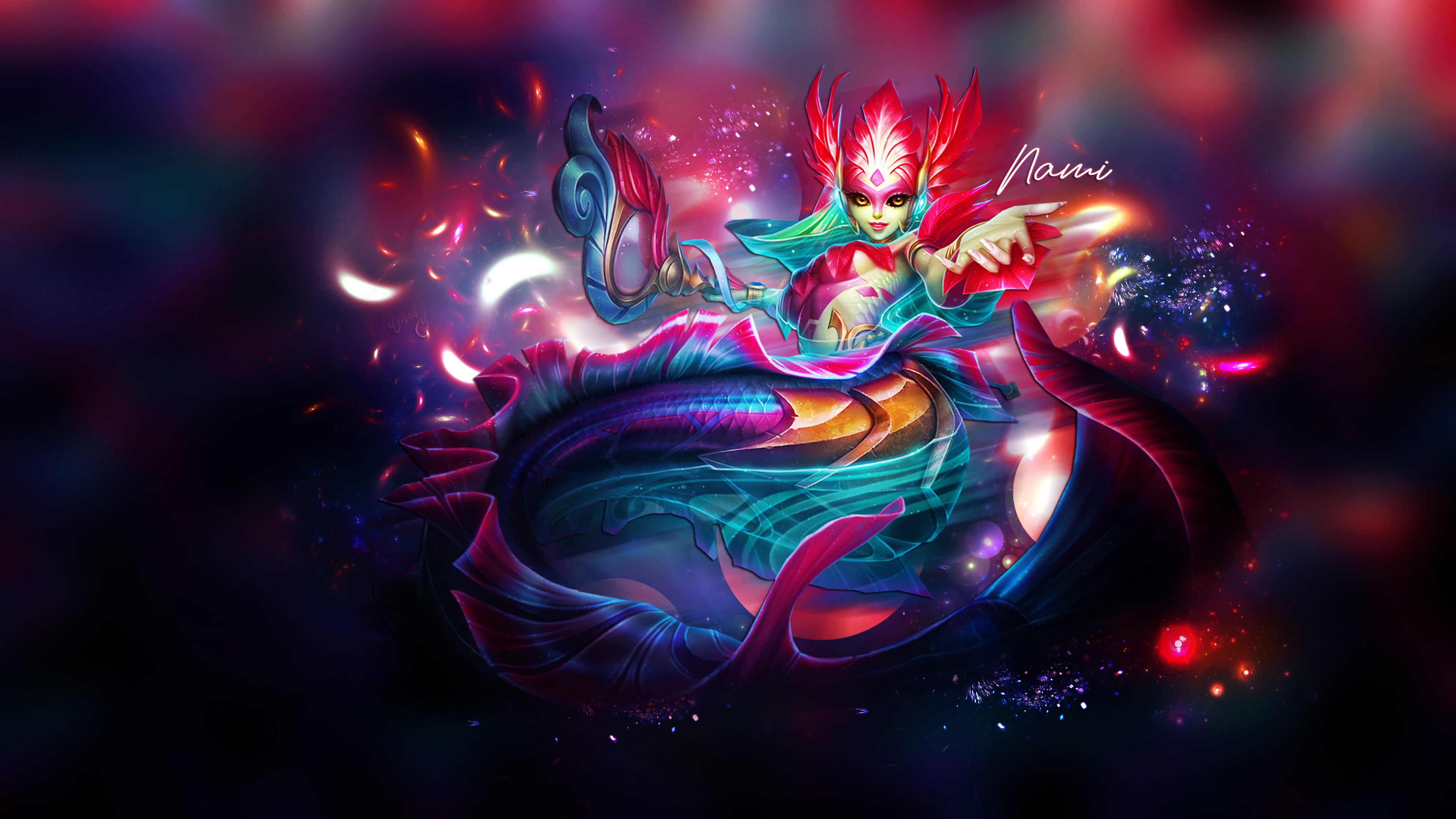 League of Legends, PC gaming, 4K, nami (league of legends), colorful, fantasy girl, HD Wallpaper