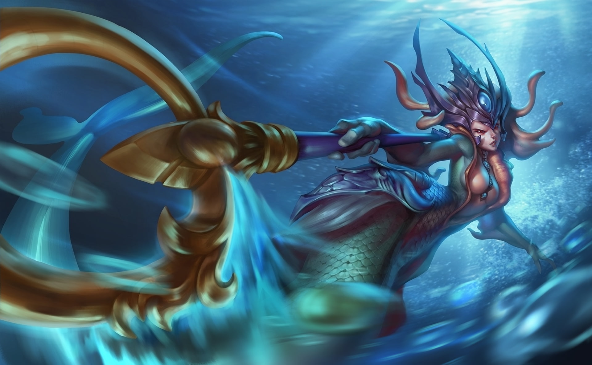 art, 1080P, League of Legends, water, the tidecaller, nami, lol, HD Wallpaper
