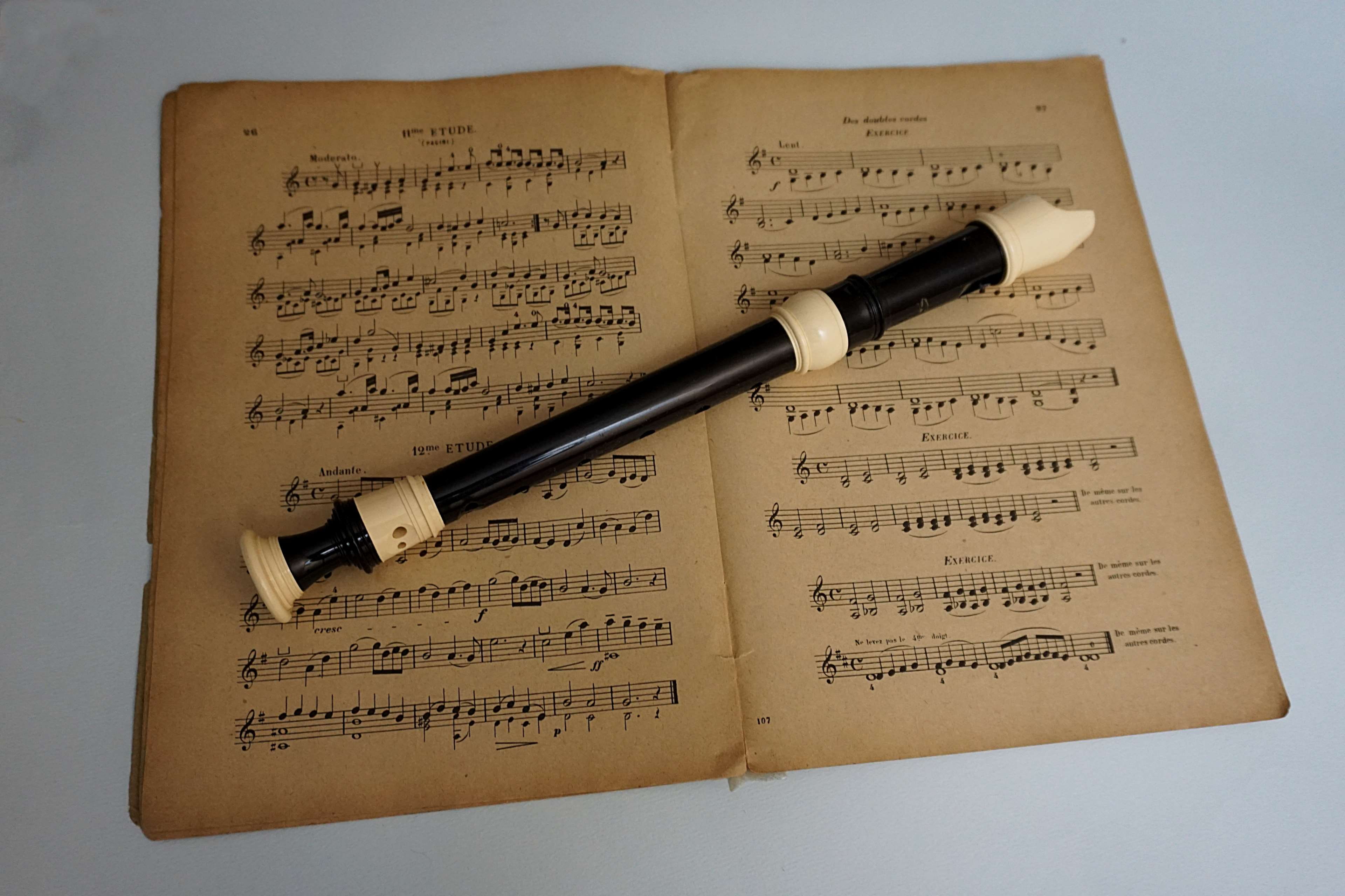 communication, pen, antique, flte bec, still life, the past, musique, close-up, no people, text, publication, writing instrument, notes, partition, paper, HD Wallpaper