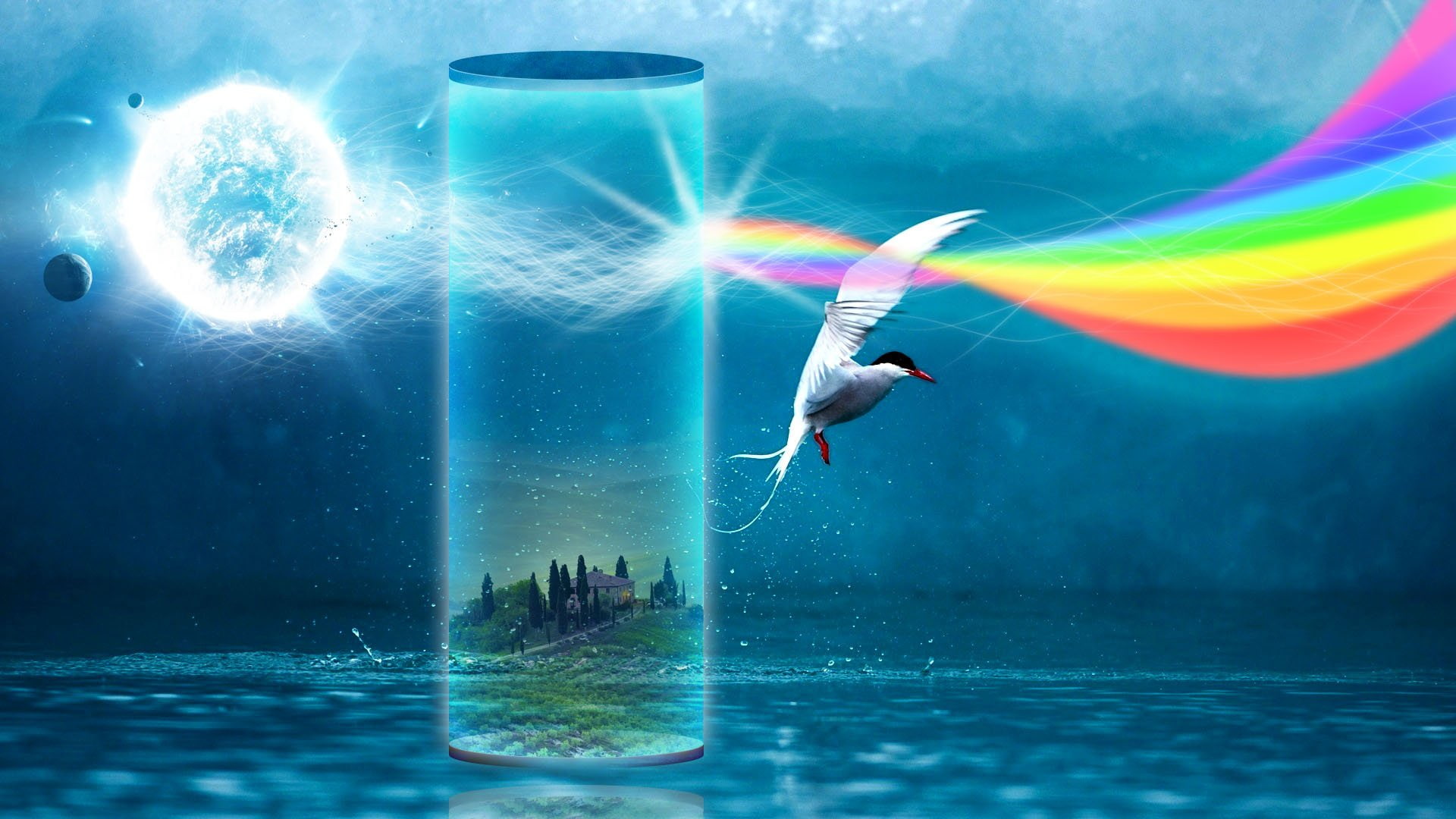 bird, fantasy, vertebrate, full length, sky, animal, lens flare, animal wildlife, nature, one person, flying, animal themes, underwater, ocean, silhouette, HD Wallpaper