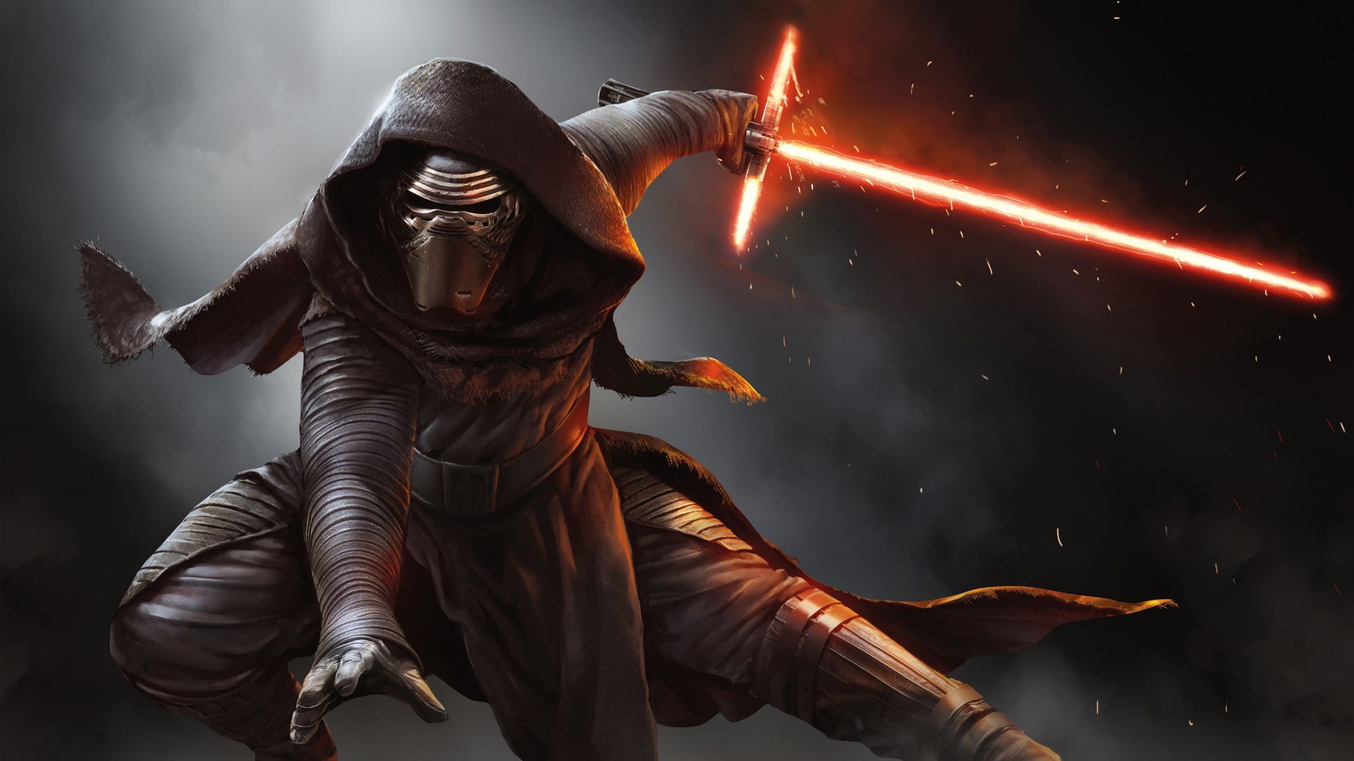 science fiction, digital art, Star Wars, 1080P, hoods, lightsaber, artwork, Kylo Ren, mask, Star Wars: The Force Awakens, HD Wallpaper