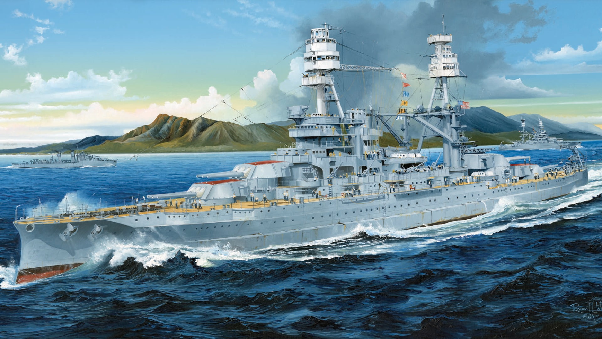 Arizona, 1080P, art, ship, military, battleship, USS, Navy, WW2, American, HD Wallpaper