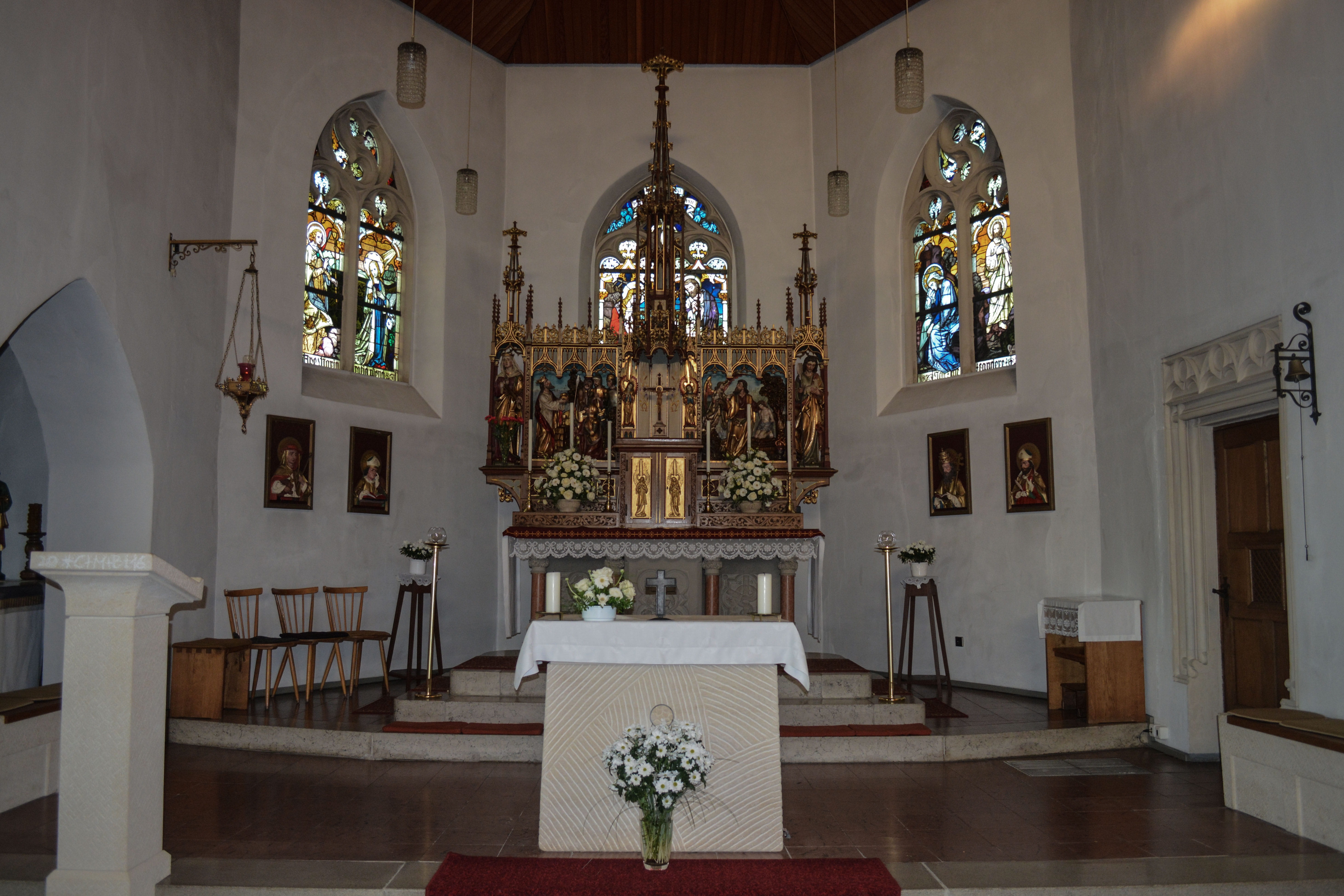 no people, ceiling, indoors, nave, glass, gift table, sacrificial table, pew, place of worship, christianity, cross, church, christian, building, 5K, altar, HD Wallpaper