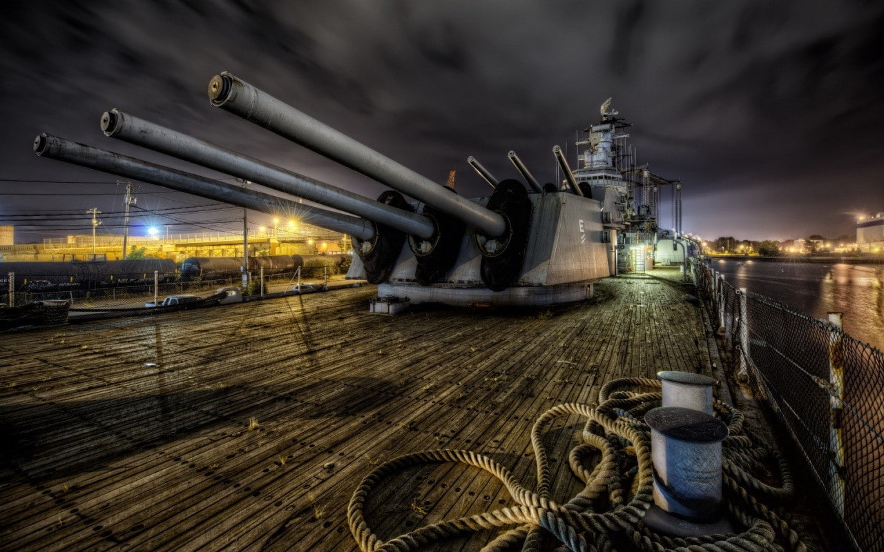 sky, vehicle, military, 720P, HDR, ship, Battleship, lights, HD Wallpaper