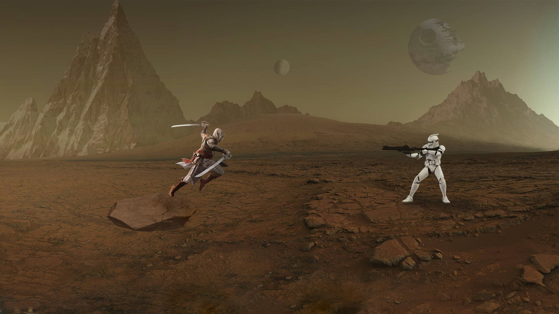rock - object, travel, clone trooper, planet, planet - space, full length, desert, people, land, Photoshop, wars, rock, Mars, star, real people, HD Wallpaper