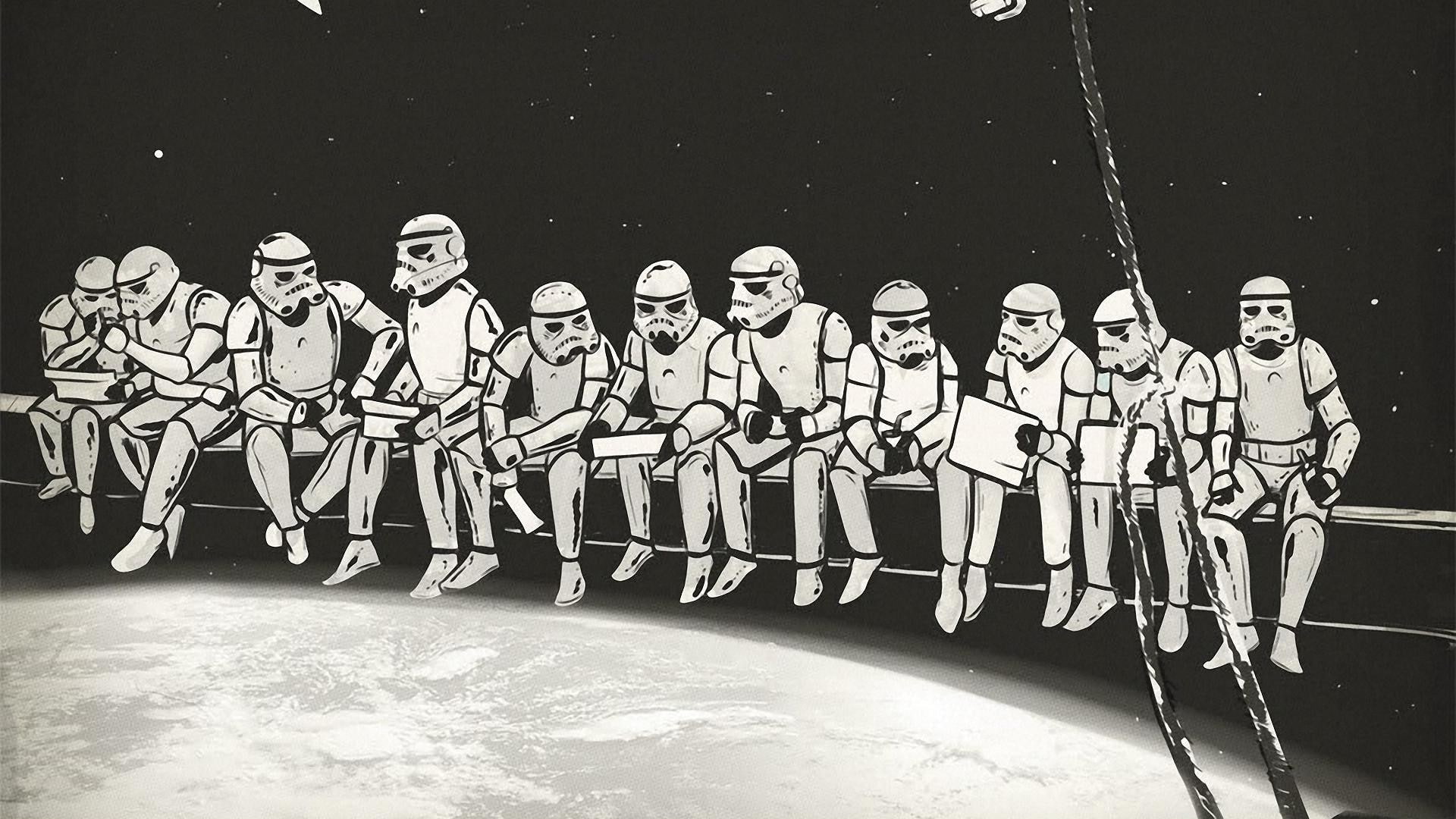 monochrome, clone, wars, outer space, x, constructions, Star Wars, stars, space, sitting, troopers, 1080P, hd, outer, art, star, HD Wallpaper