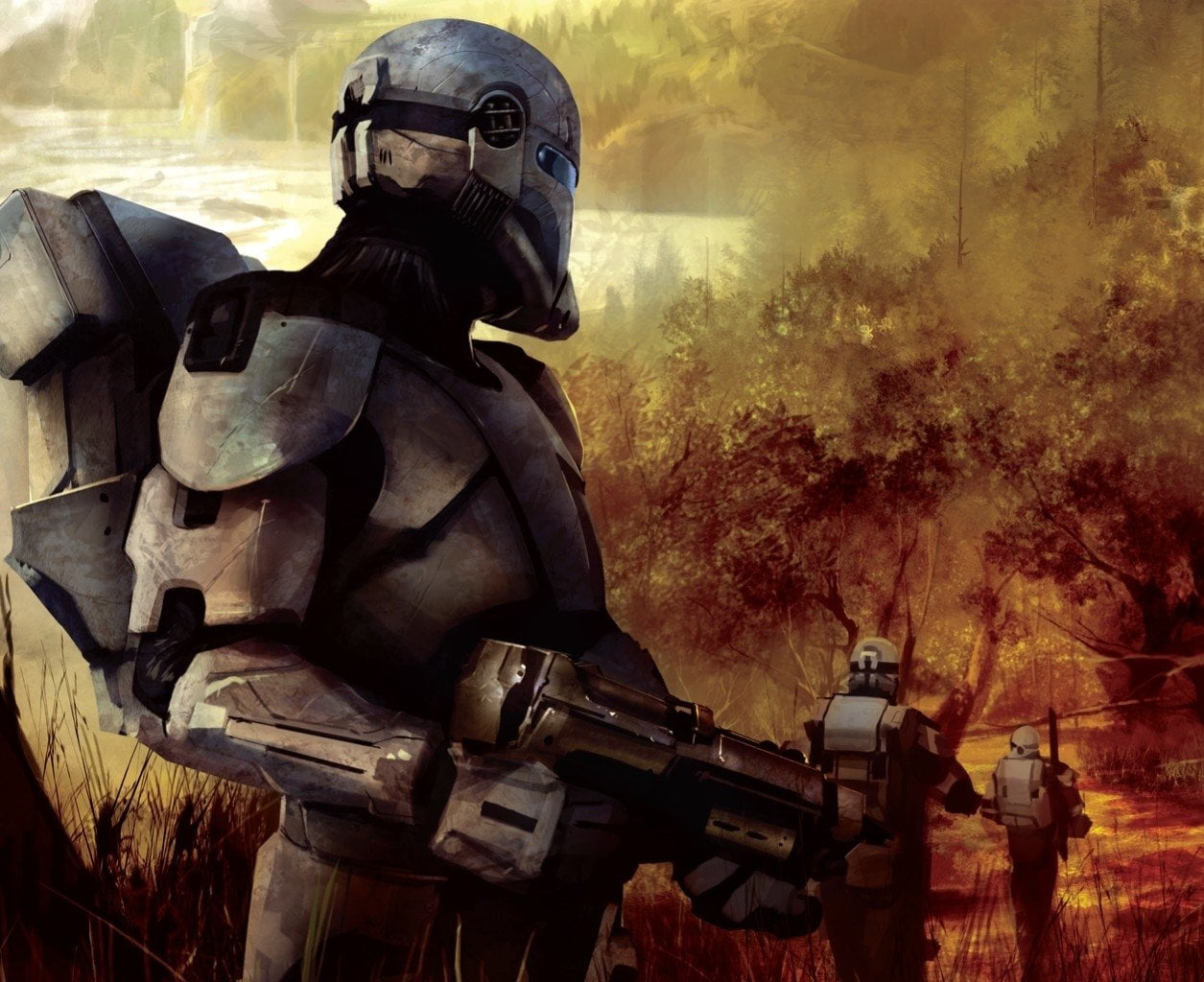weapon, holding, uniform, gun, army helmet, protection, Sci Fi, application, safety, nature, Star Wars: Republic Commando, one person, work helmet, HD Wallpaper