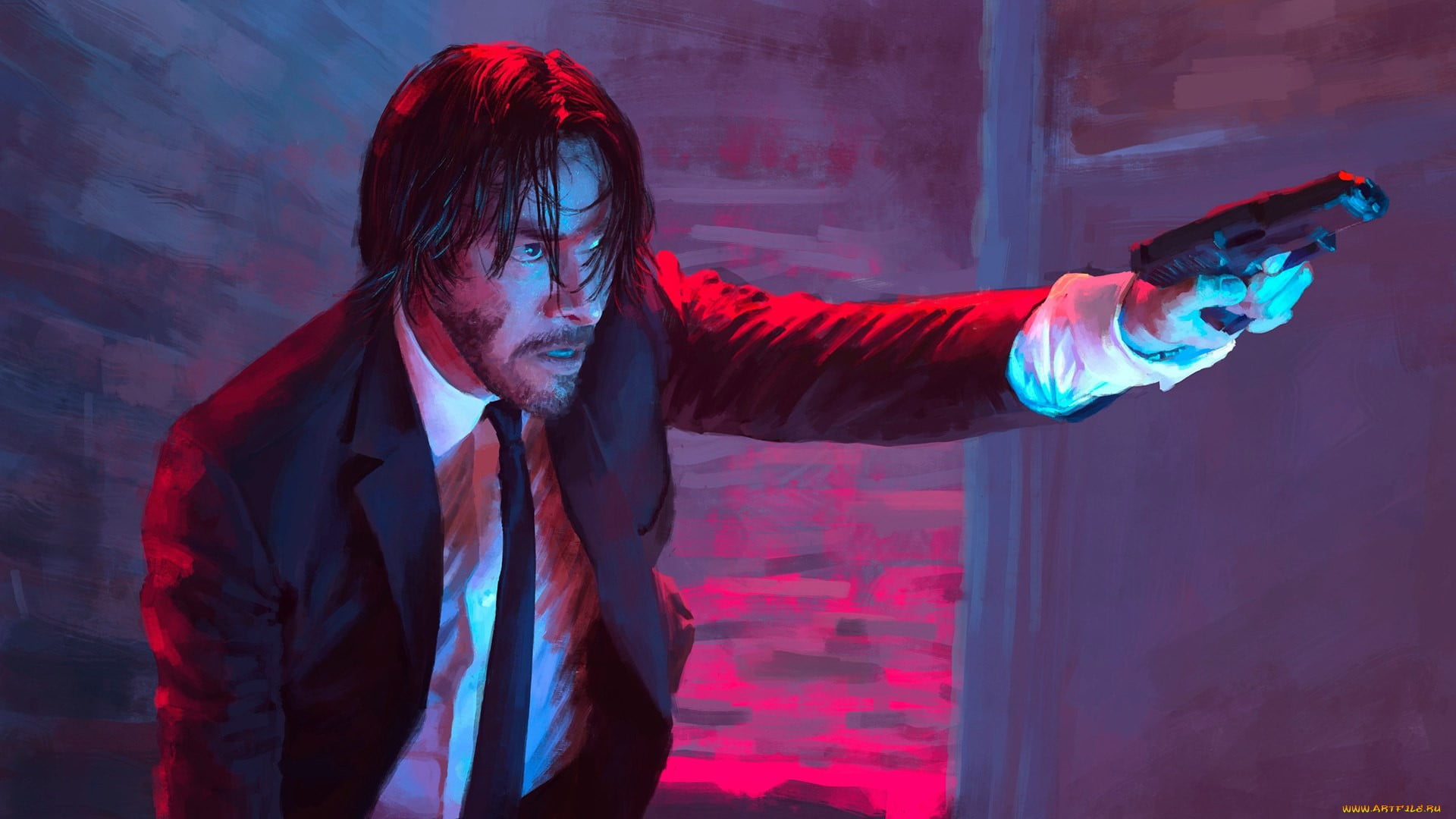 tie, 1080P, John Wick, gun, movies, artwork, men, HD Wallpaper