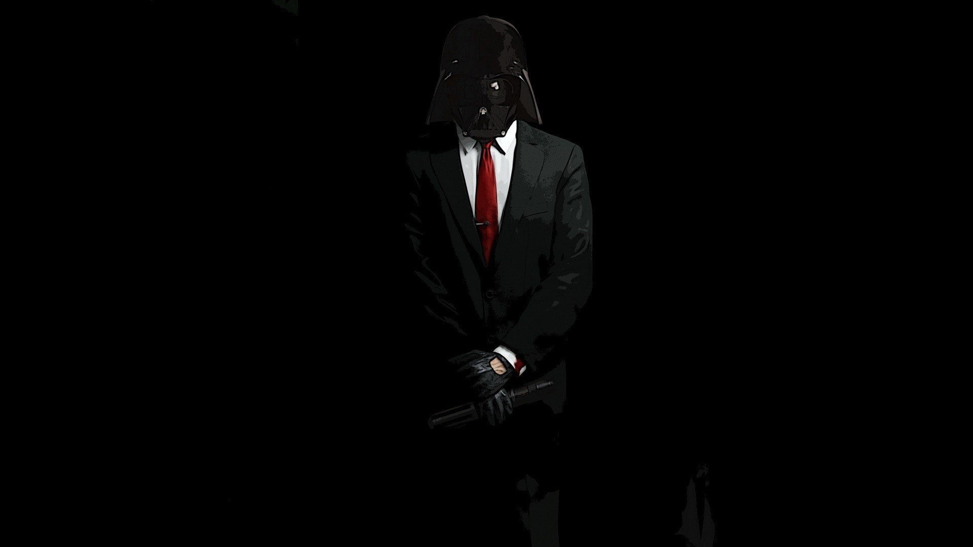 adult, businessman, 1080P, full suit, business, darth vader anonymous hitman black minimalism, standing, males, formalwear, front view, black background, HD Wallpaper