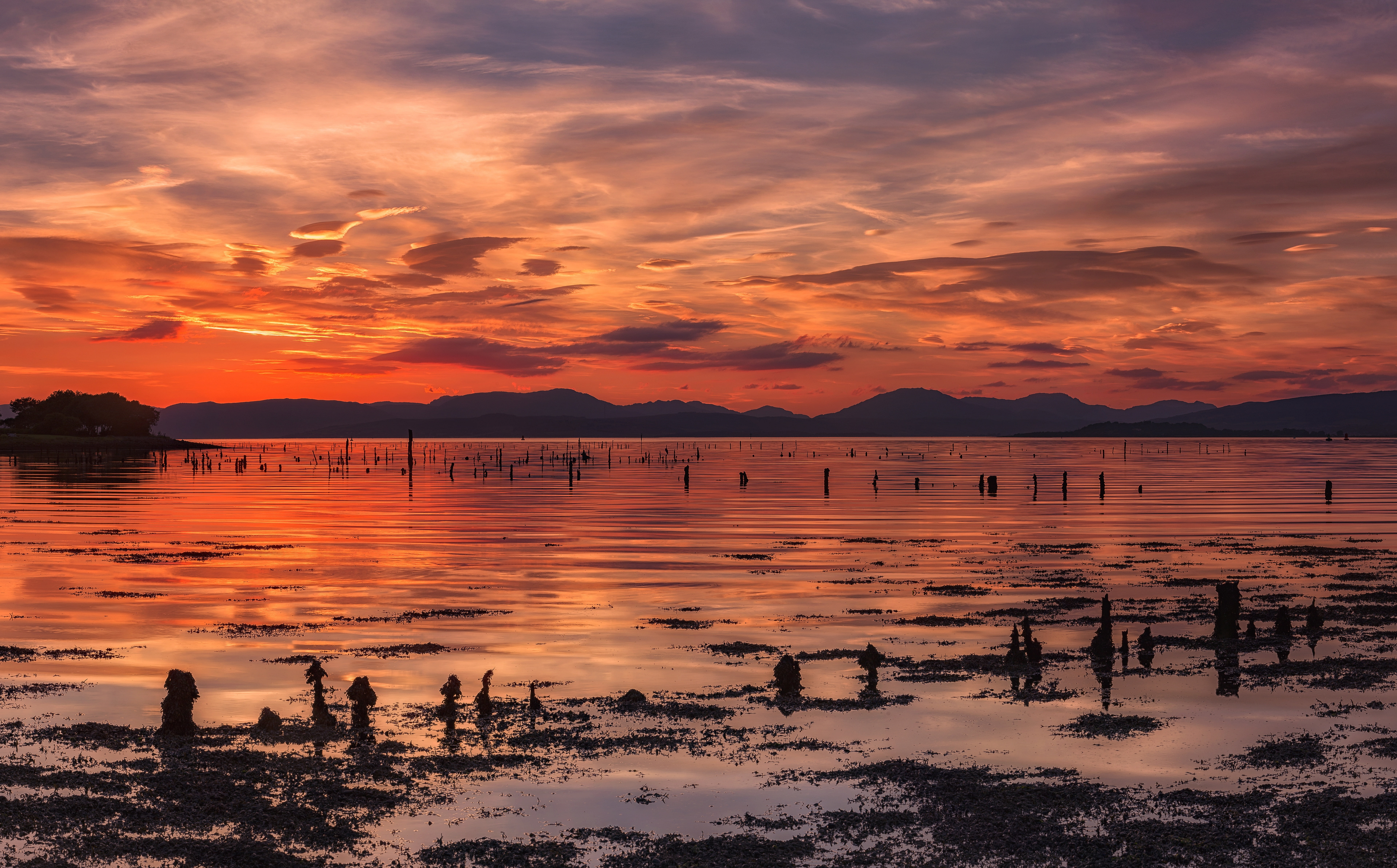 orange color, tranquil scene, Amazing, Reflections, visit, water, sea, tranquility, silhouette, cloud - sky, glasgow, Nature, Sunset, Orange, idyllic, beauty in nature, HD Wallpaper