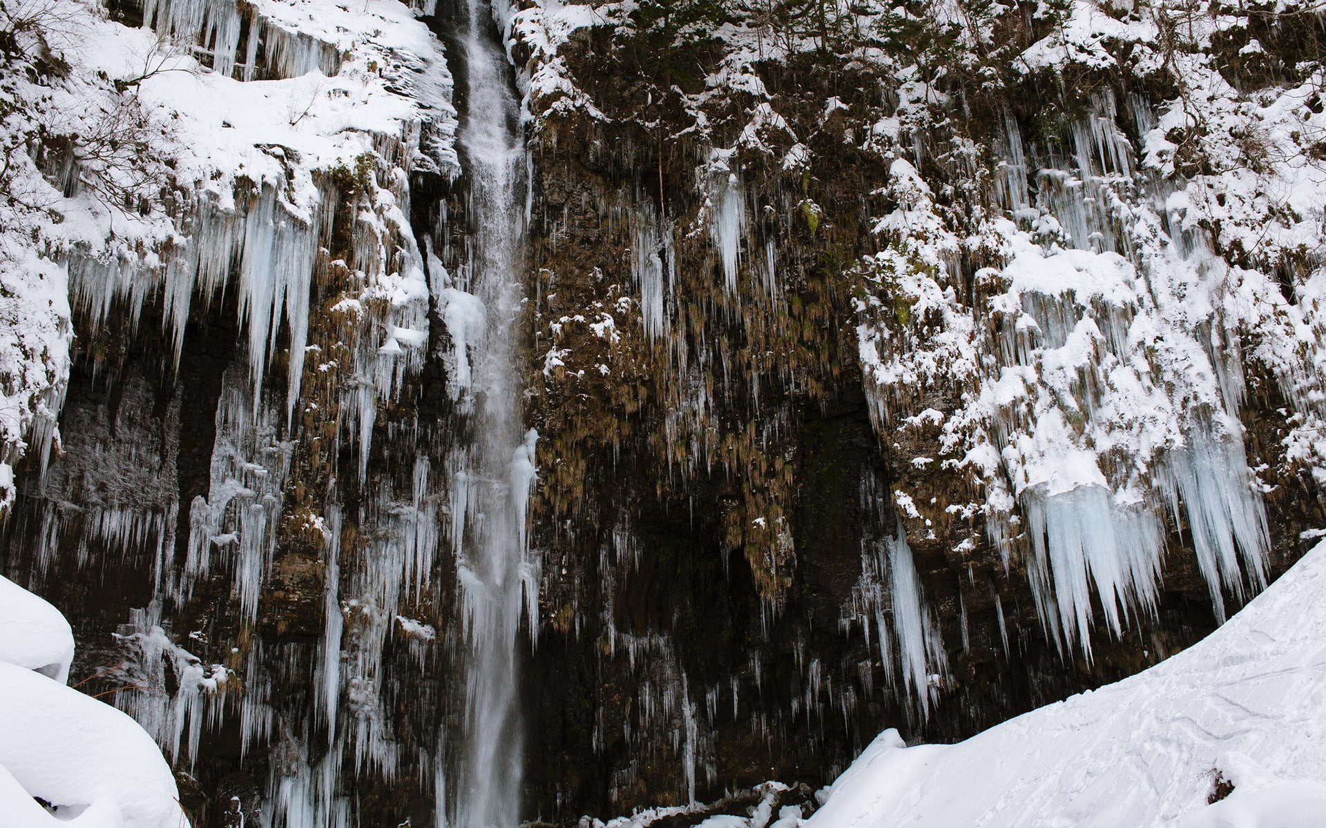 snow, icicles, nature, hd, waterfall, snowy, winter, mountain, 1080P, HD Wallpaper