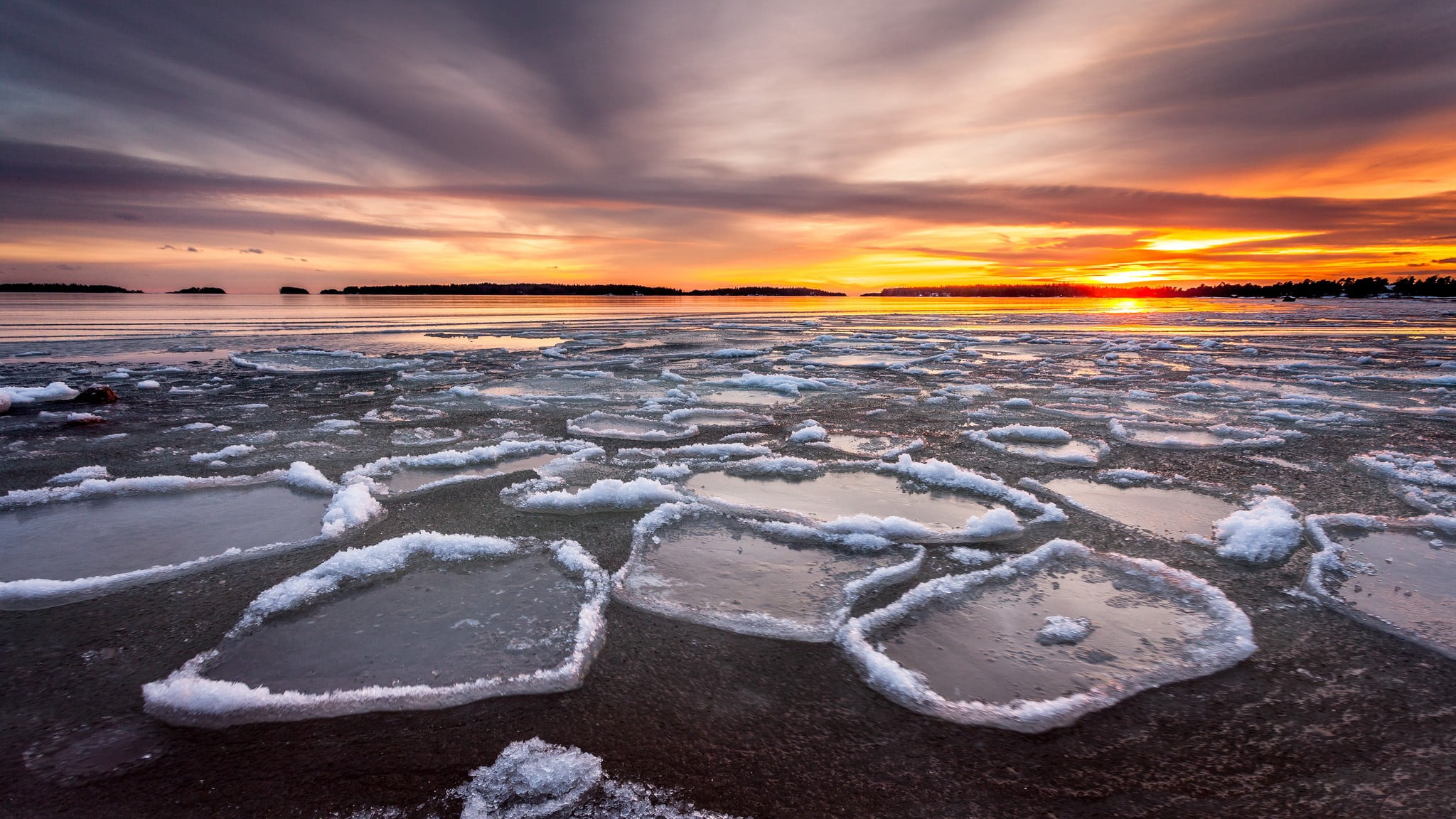 winter, beauty in nature, cloud - sky, ice, black, scenics - nature, tranquility, nature, sky, clouds, long exposure, board, 1080P, sunset, horizon, environment, HD Wallpaper