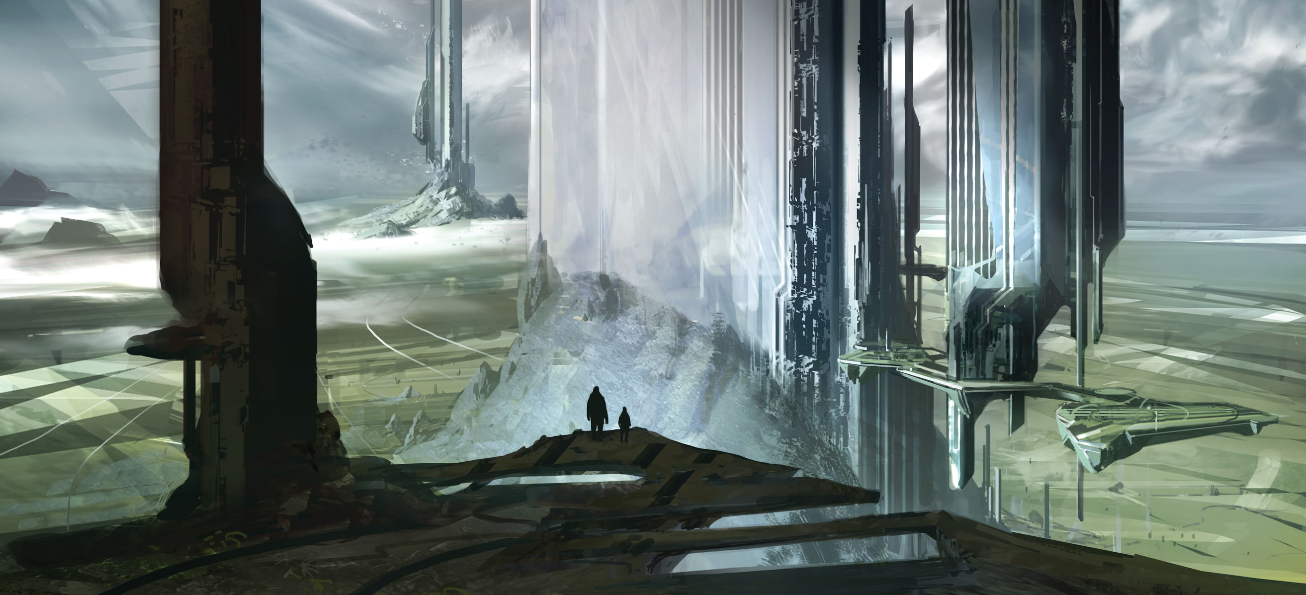 breaking, ice, water, transparent, curtain, futuristic, science fiction, sky, indoors, cloud - sky, scenics - nature, artwork, no people, 2K, glass - material, HD Wallpaper