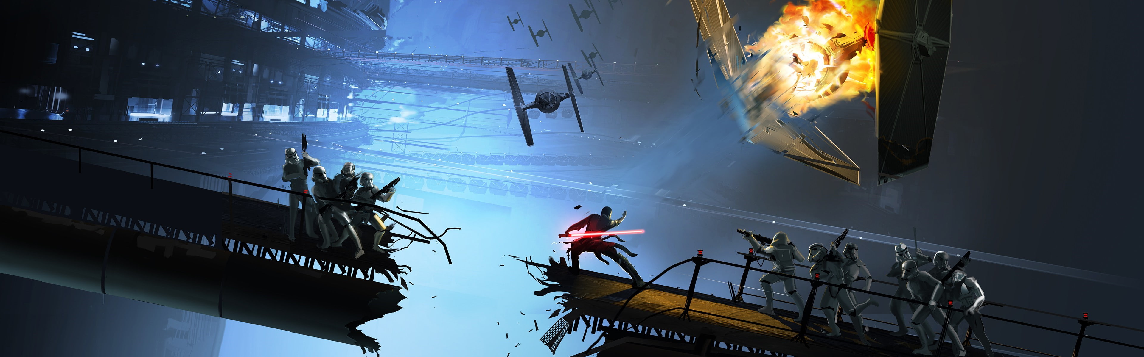 4K, star wars the force unleashed star wars video games artwork stormtrooper tie fighter multiple display, HD Wallpaper