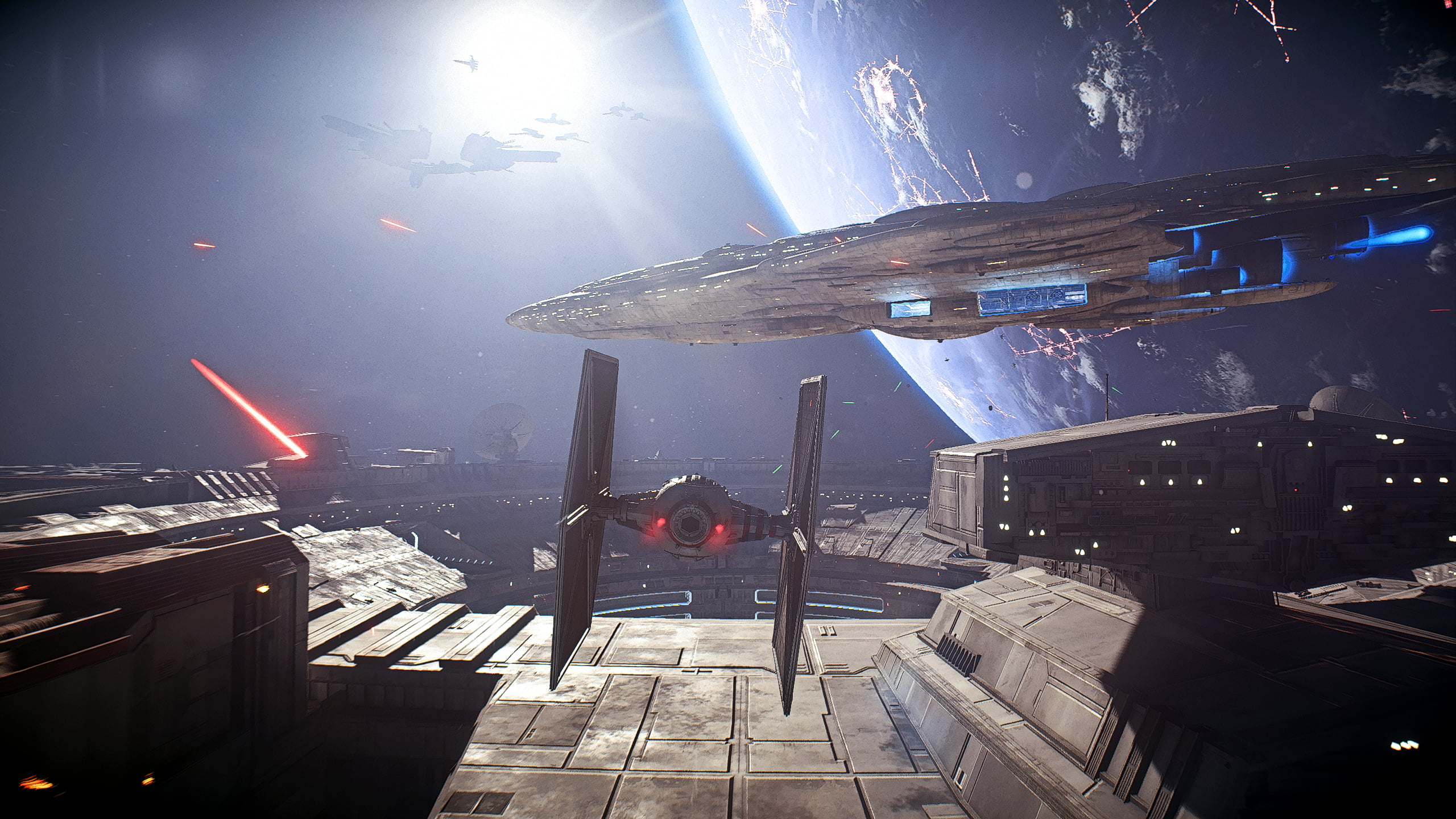 Spaceship, 2K, Star Wars, Laser, Star Wars Battlefront II (2017), TIE Fighter, Space, Battle, HD Wallpaper