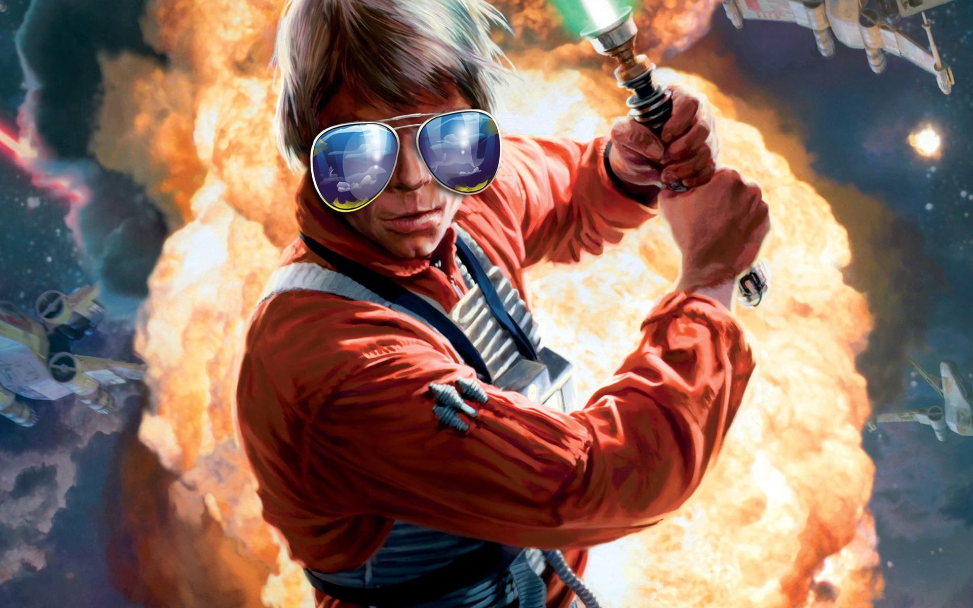 star wars, funny, luke skywalker, luke, sunglasses, skywalker, 1920x1200, painting, 1080P, HD Wallpaper