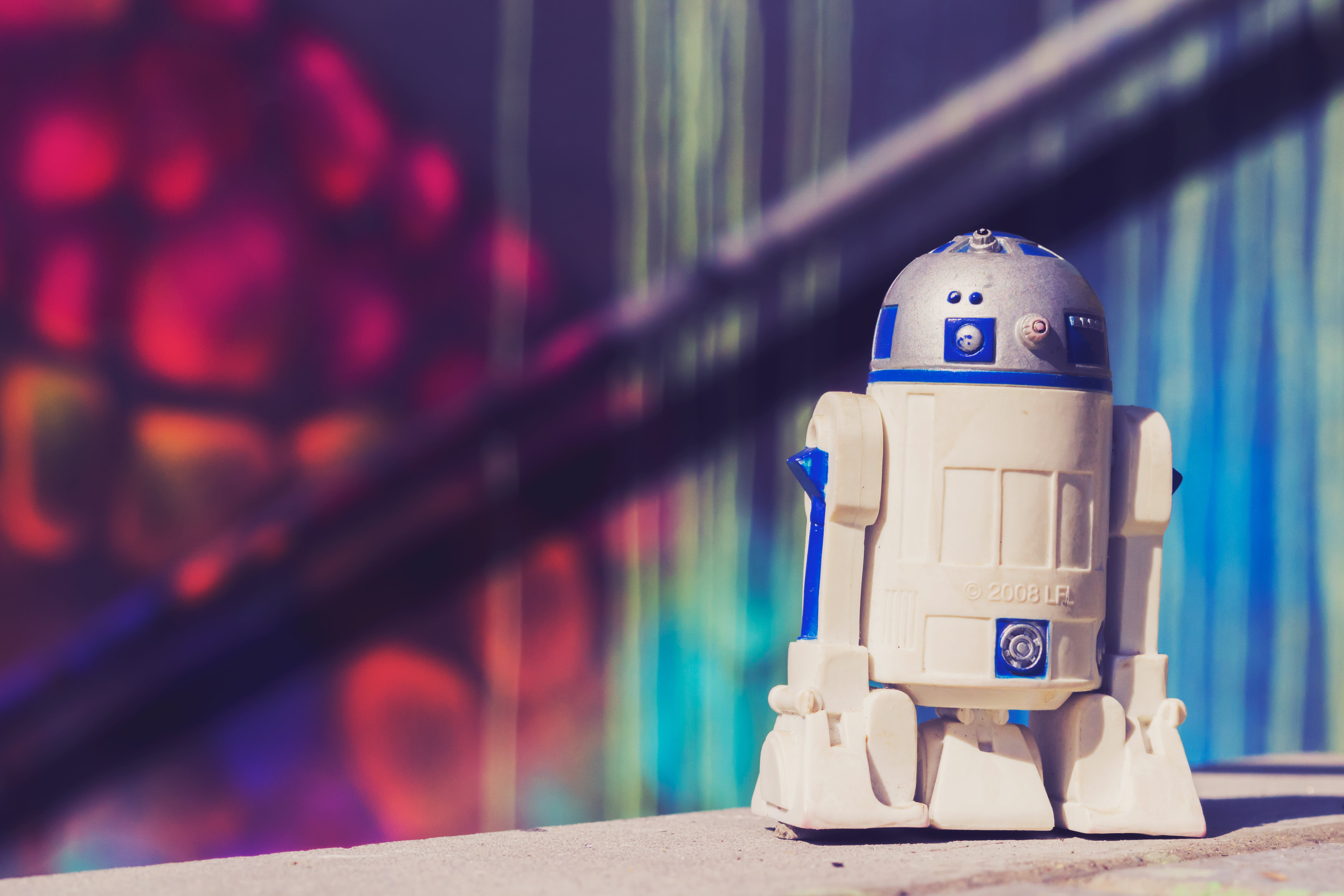 star wars, robot, figurine, close-up, star, drone, blue, outdoors, metal, pattern, 5K, focus on foreground, machinery, day, construction Industry, nature, HD Wallpaper