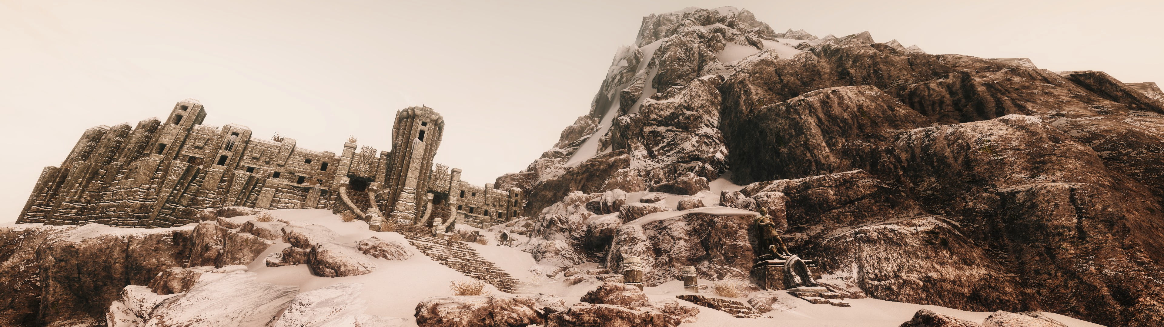 travel, stone, beauty in nature, tranquility, ancient civilization, the past, travel destinations, The Elder Scrolls V: Skyrim, ancient, mountains, rock - object, HD Wallpaper