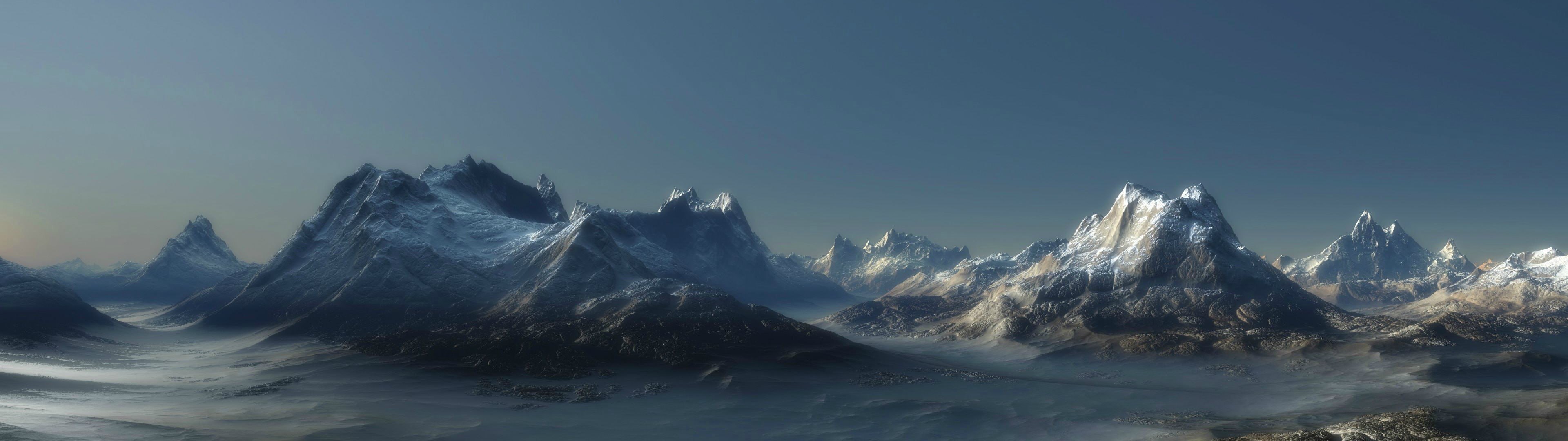 sky, snow, multiple display, 4K, mountains, HD Wallpaper