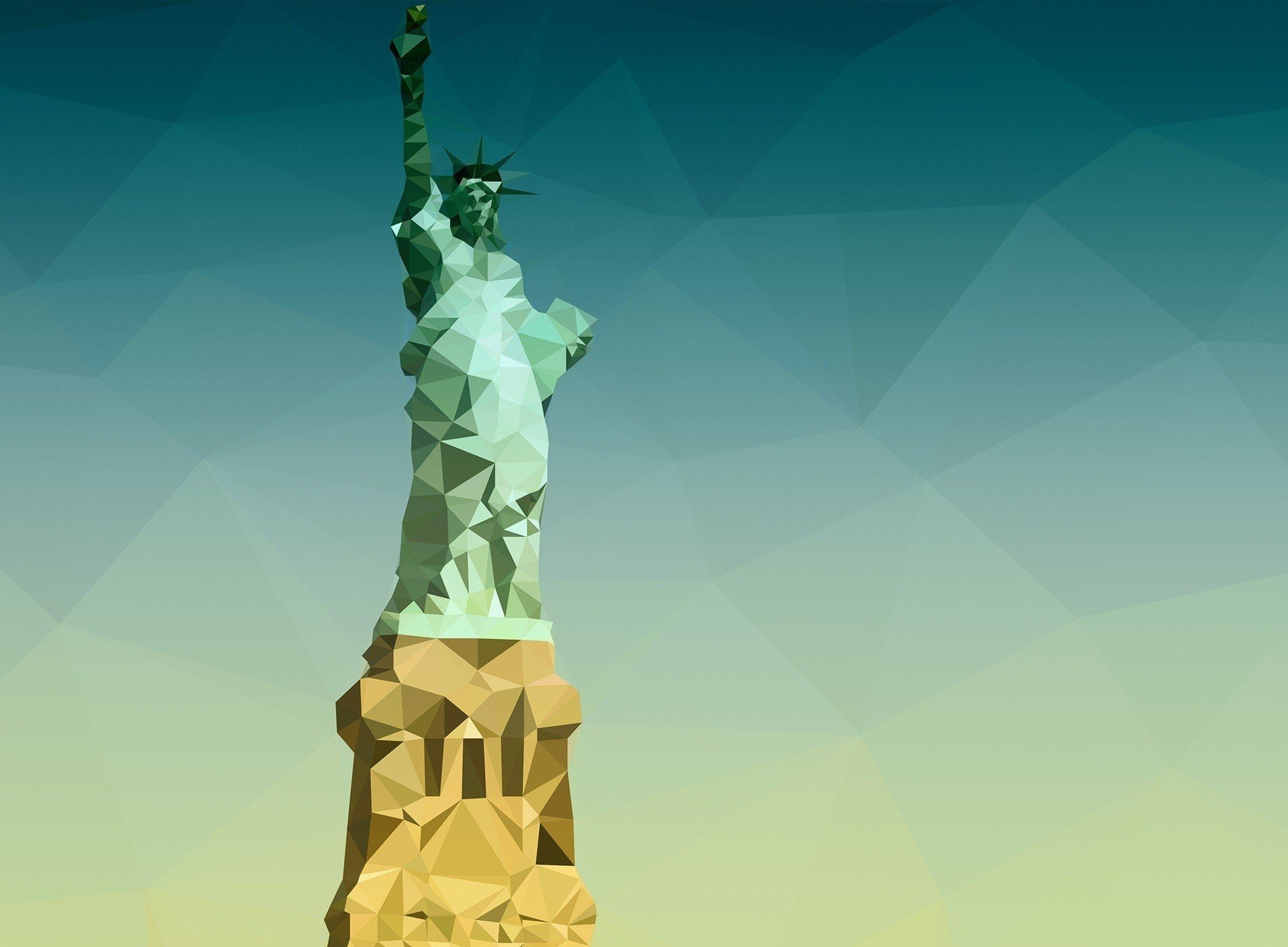 Adobe Photoshop, Low Poly, 1080P, blue, Triangle, Statue Of Liberty, HD Wallpaper
