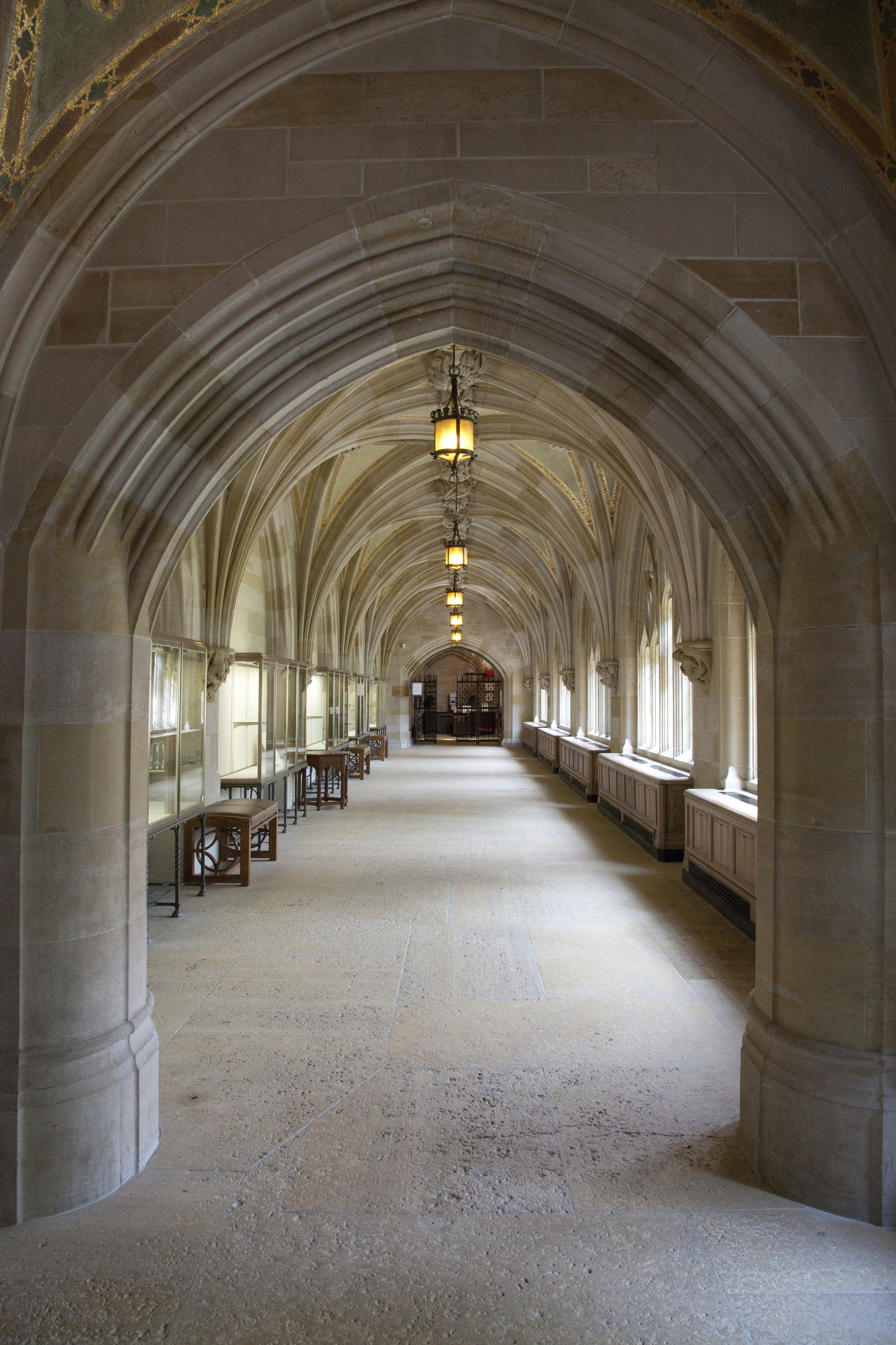 university, lighting equipment, yale, diminishing perspective, corridor, arch, arched, library, electric lamp, cloister, empty, building, the way forward, Phone HD Wallpaper