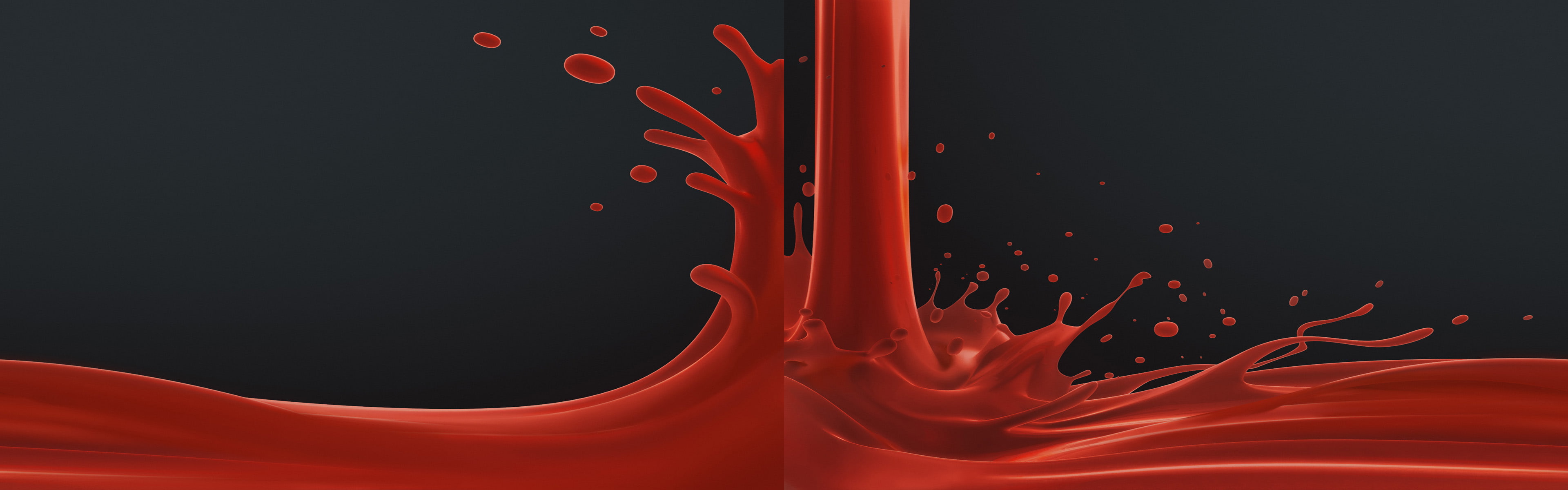 splattered, no people, red, 3840x1200 px, water, multi colored, pattern, backgrounds, abstract, ink, creativity, motion, splashing, design, chaos, flowing, HD Wallpaper