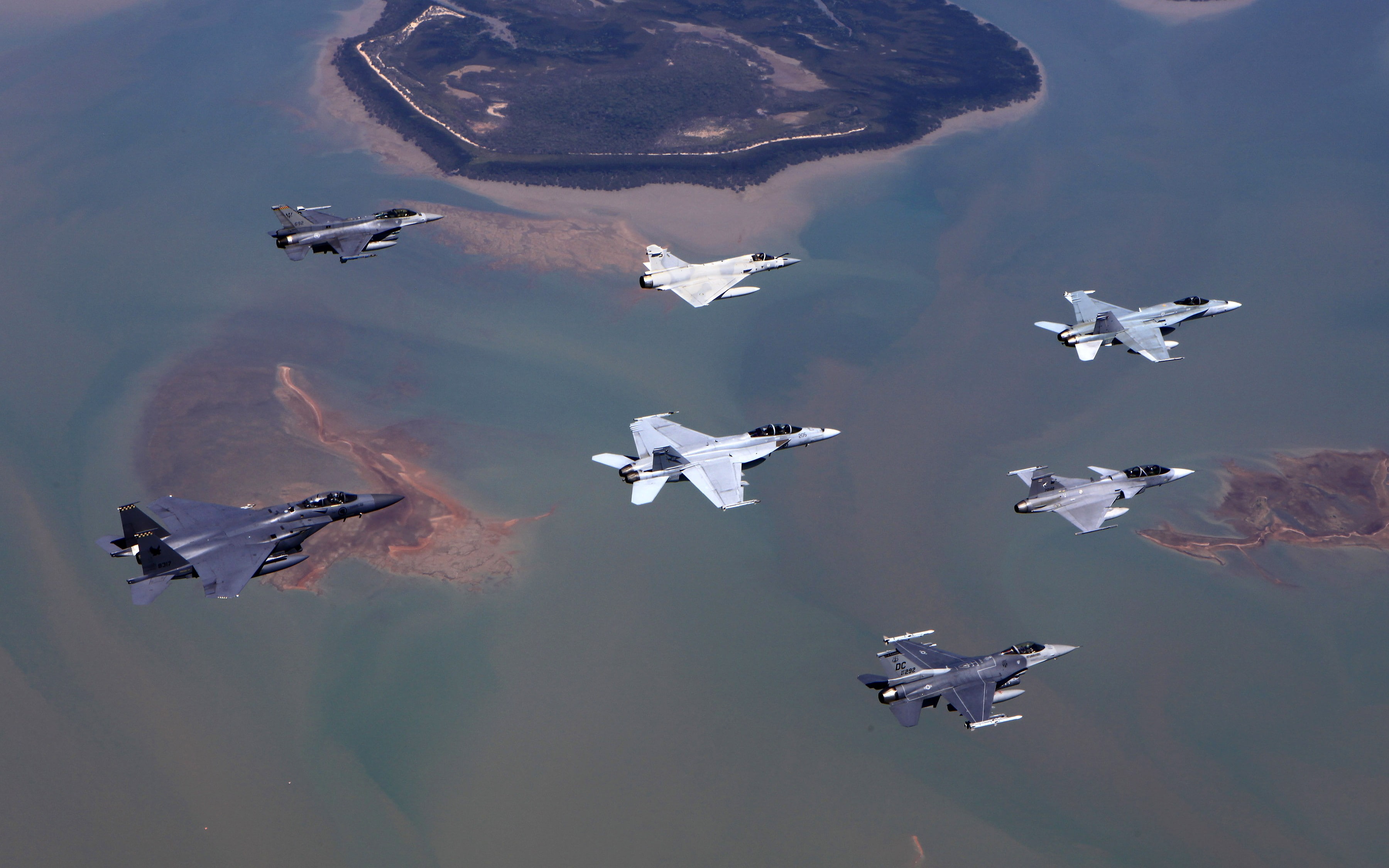 2K, General Dynamics F, JAS, Aerial View, Dassault Mirage 2000N, mcdonnell douglas f, 3600x2250 px, 39 Gripen, 16 Fighting Falcon, a, aircraft, 18 hornet, HD Wallpaper