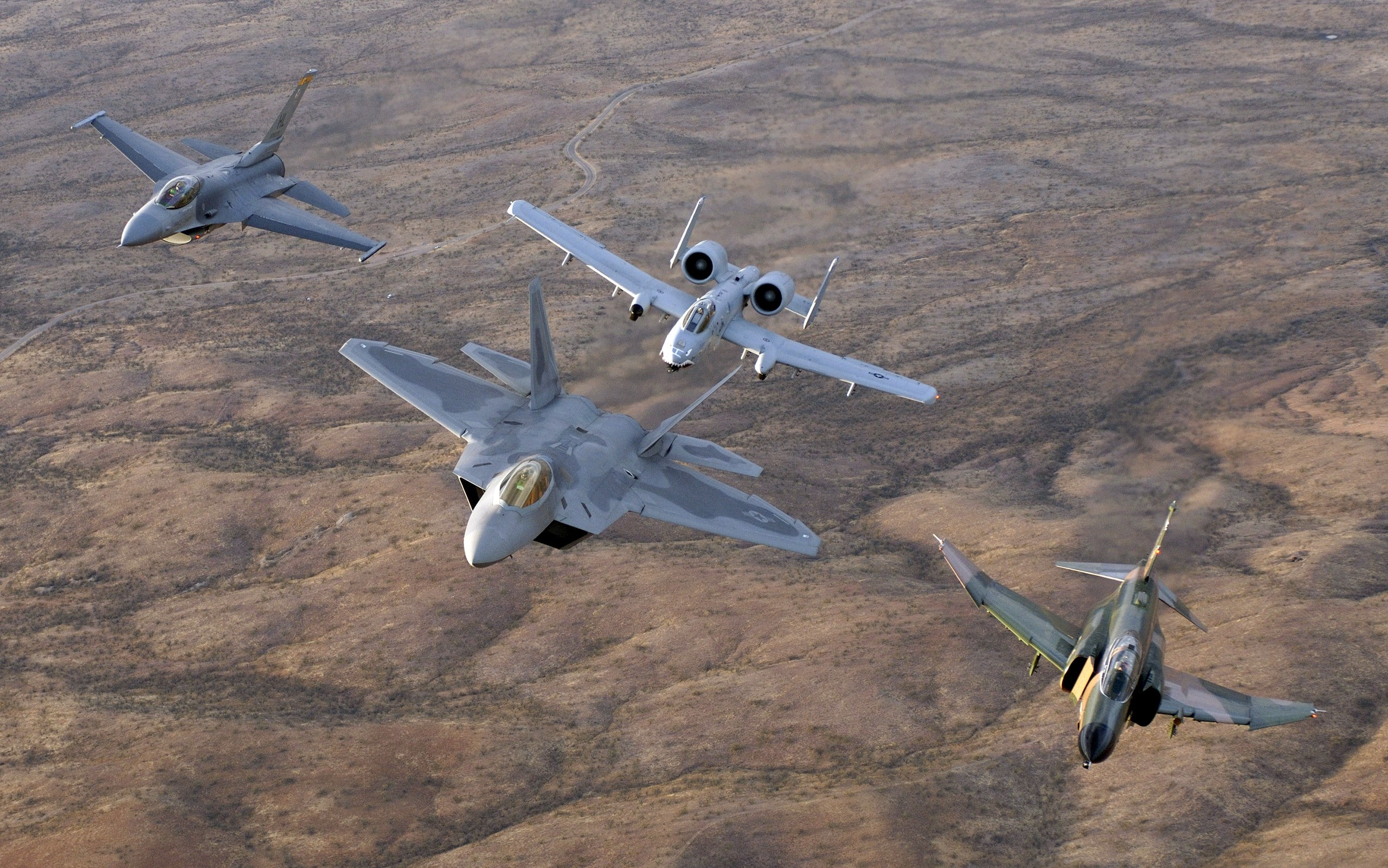 Military Aircraft, 22 Raptor, aircraft, 16 Fighting Falcon, US Air Force, Jet Fighter, 2560x1600 px, Fairchild A, 4 Phantom II, 2K, f, General Dynamics F, HD Wallpaper