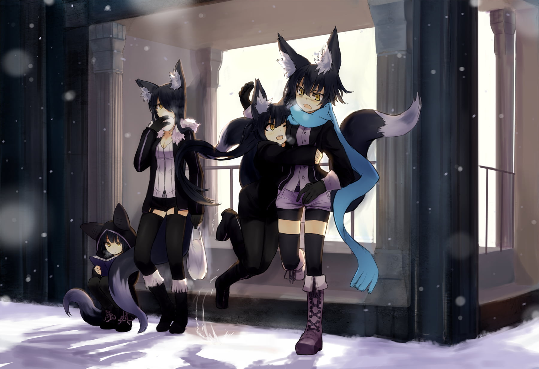 winter, mid-air, people, ears, animal, full length, women, group, original, lifestyles, nanako, leisure activity, foxgirl, eyes, adult, yellow, mask, real people, HD Wallpaper