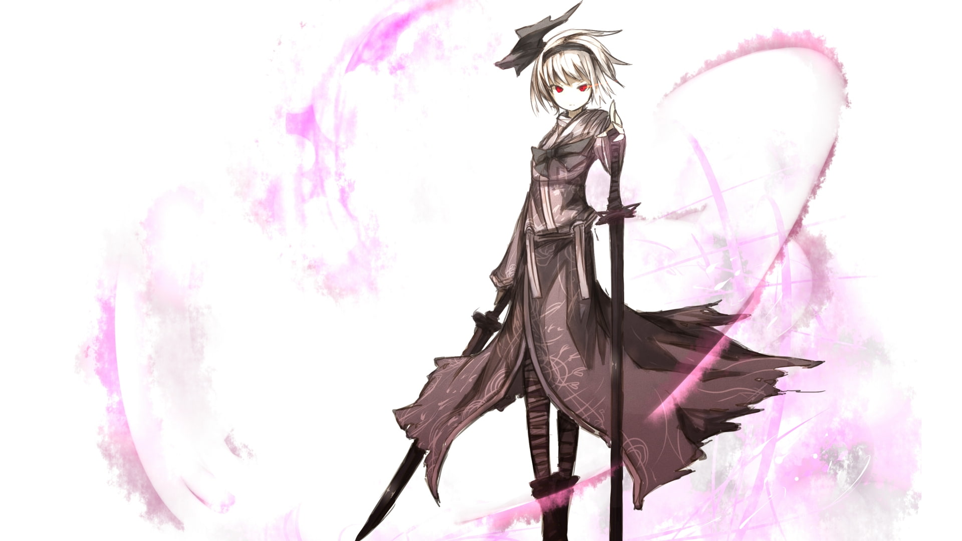 red, hd, youmu, girls, usagi, short, art, swords, white, shirogane, Konpaku Youmu, 1080P, Touhou, hair, eyes, backgroun, konpaku, artist, anime, HD Wallpaper