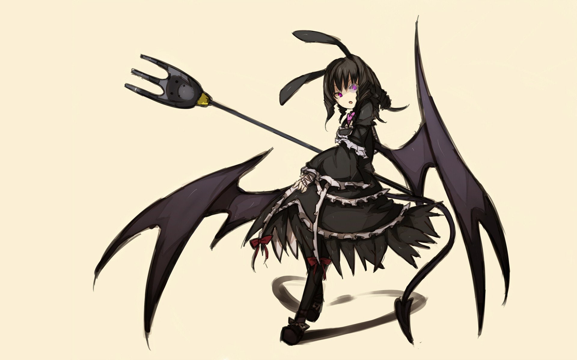 artist, anime, 1080P, tails, usagi, dress, background, simple, wings, girls, shirogane, HD Wallpaper
