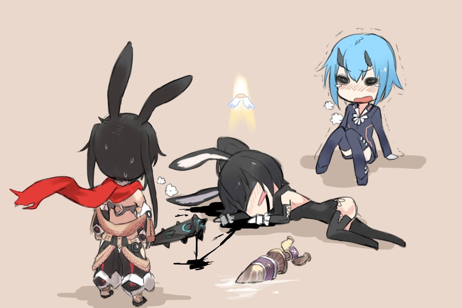 star, online, (phantasy, blue, hair, 720P, blood, blush, horns, ganesagi, black, bunnygirl, weapon, phantasy, star), HD Wallpaper