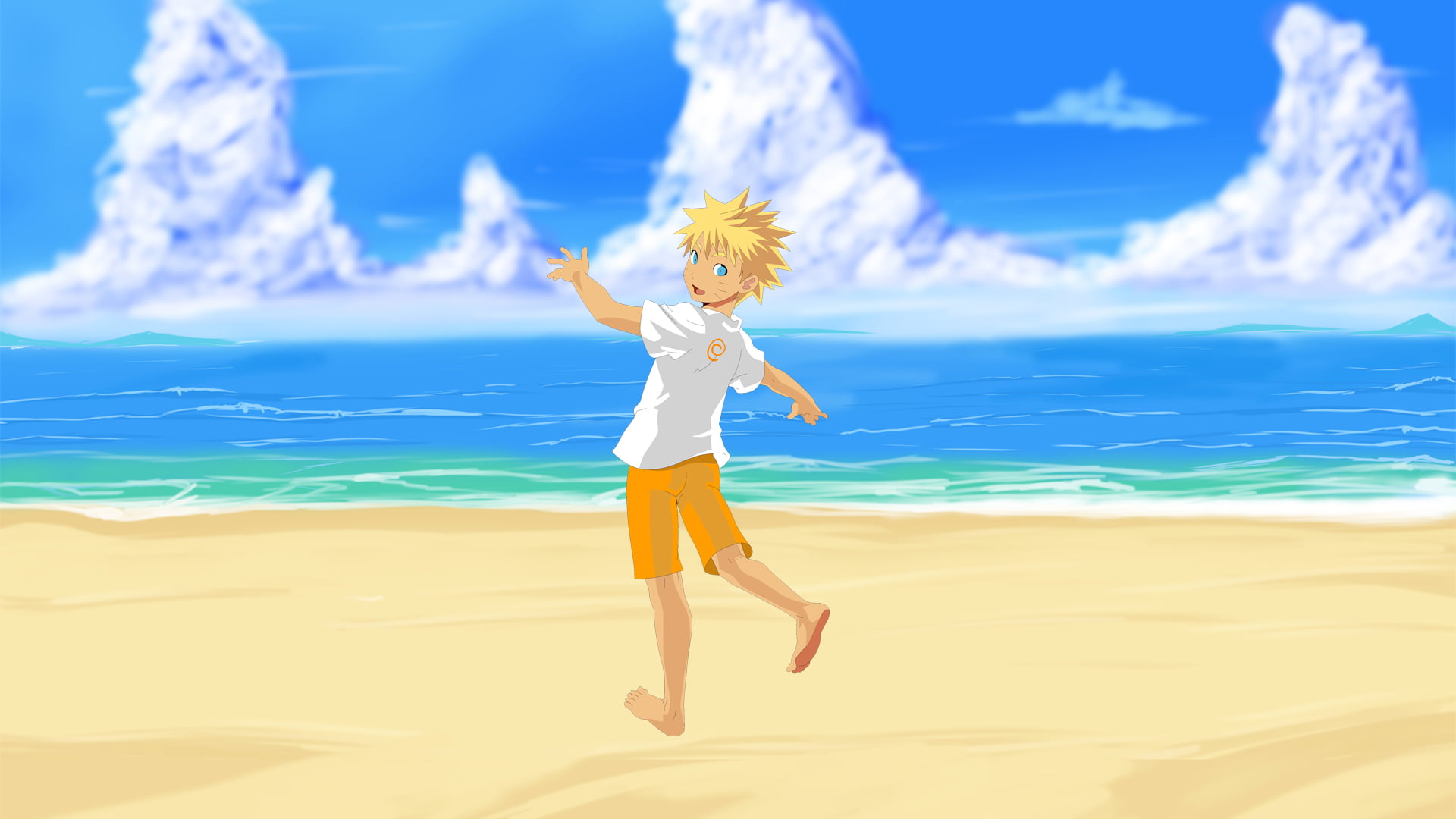 real people, beach, sea, uzumaki, nature, arms raised, art, Anime, women, land, young adult, kid, human arm, 1080P, full length, young women, sand, HD Wallpaper