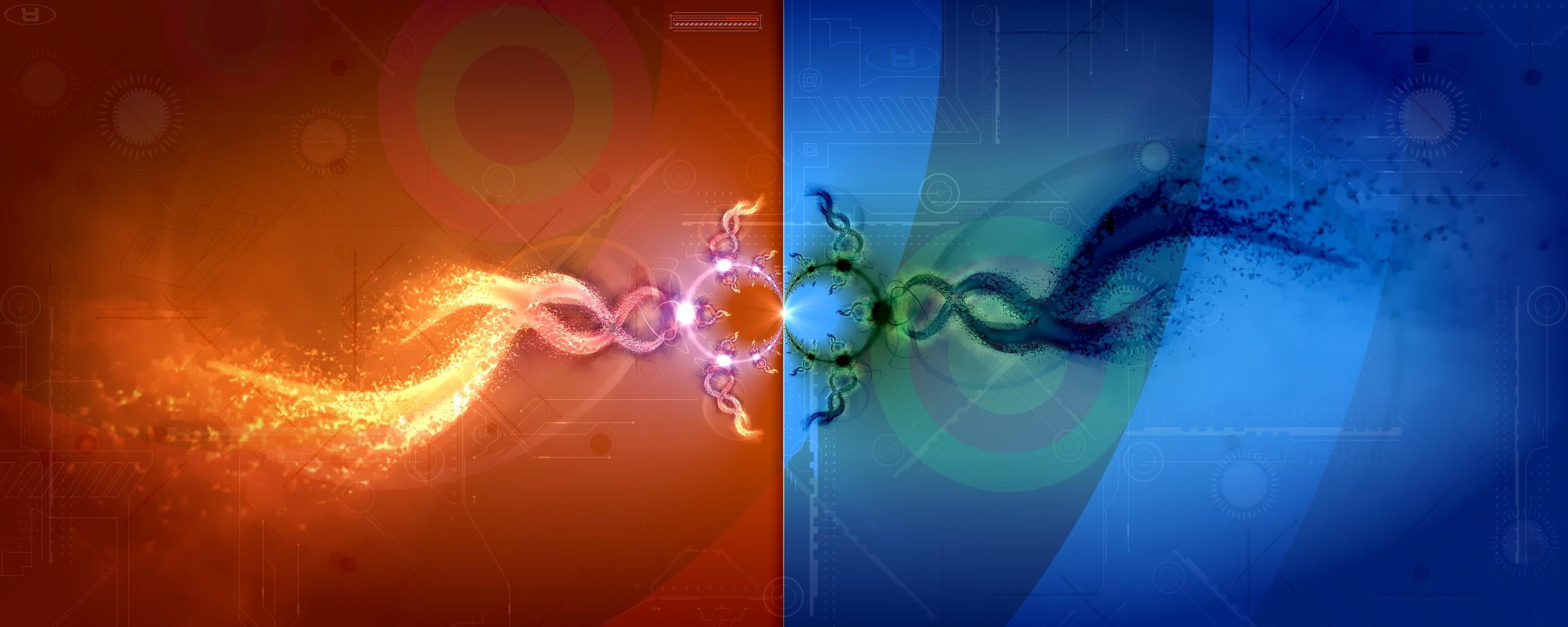 2K, dual, widescreen, monitor, 3d and abstract, HD Wallpaper