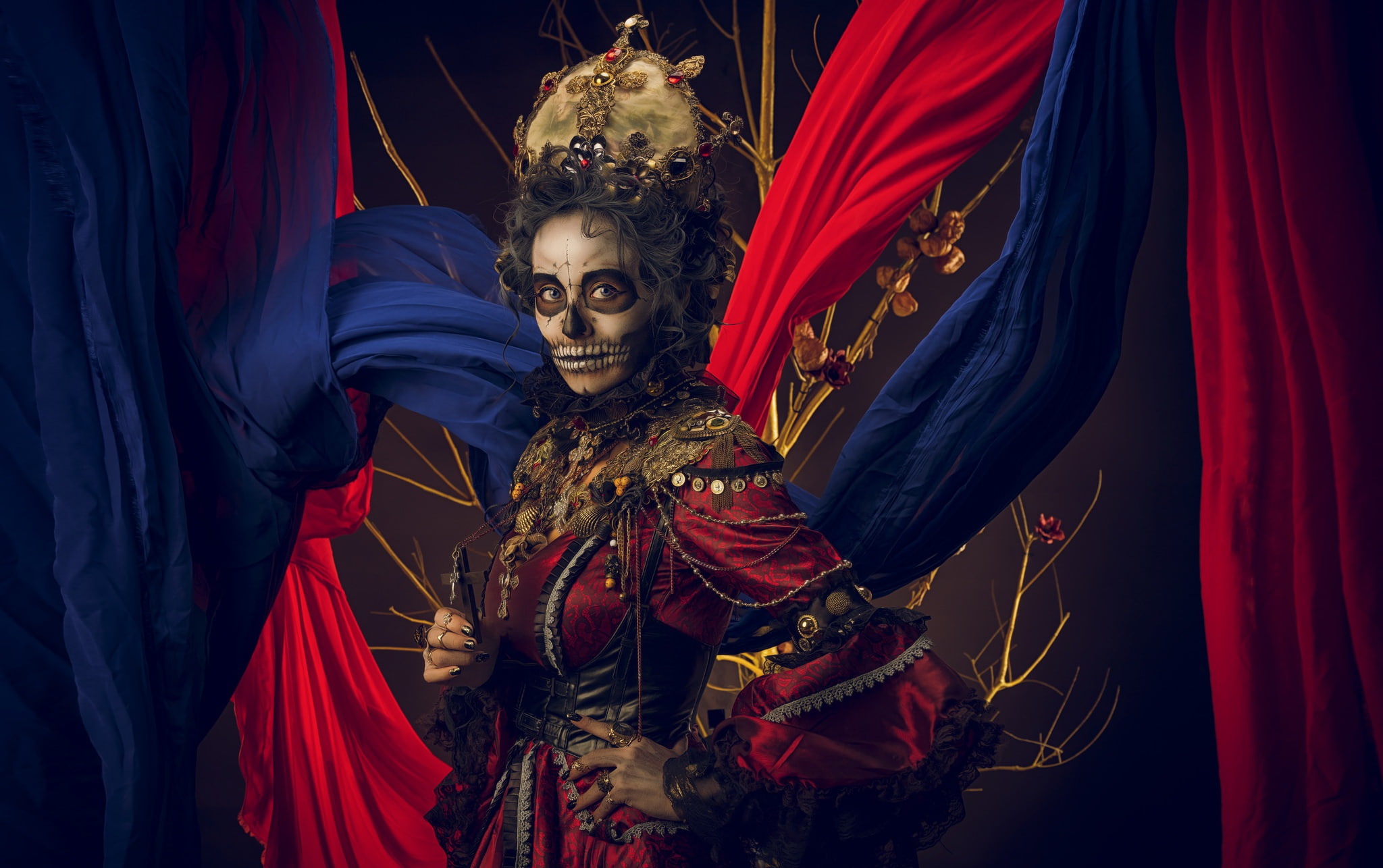 fantasy girl, creativity, male likeness, 1080P, indoors, makeup, carnival - celebration event, event, model, human representation, representation, curtain, HD Wallpaper